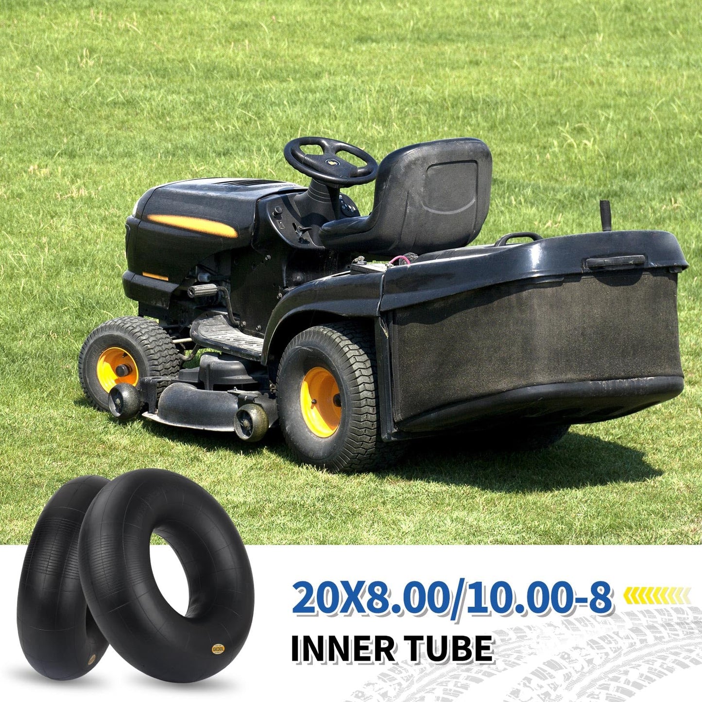 GICOOL 20x8.00-8 20x10.00-8 Inner Tubes, 2 Pack with TR4 Valve Stem, Heavy-Duty Replacement Tubes for Lawn Mowers, Tractors, Riding Mowers, Golf Carts, Scooters, Go Karts, Wagons, Garden Trailers