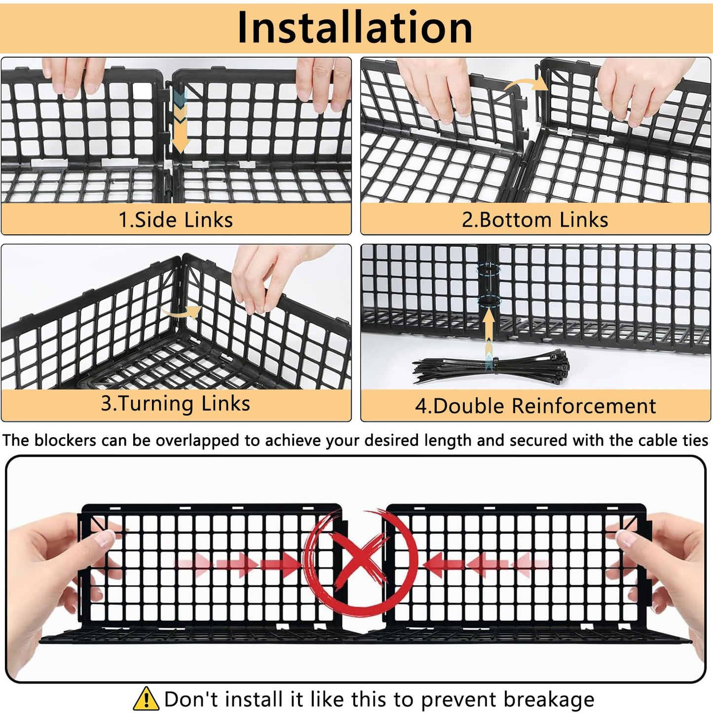 Wonninek 12Pcs Under Couch Blocker, 14.5" L x 7.8" H Adjustable Under Sofa Plastic Barrier with 30 Zip Ties, Sturdy Black Toy Blocker for Pets Underneath Stop from Getting Under the Bed