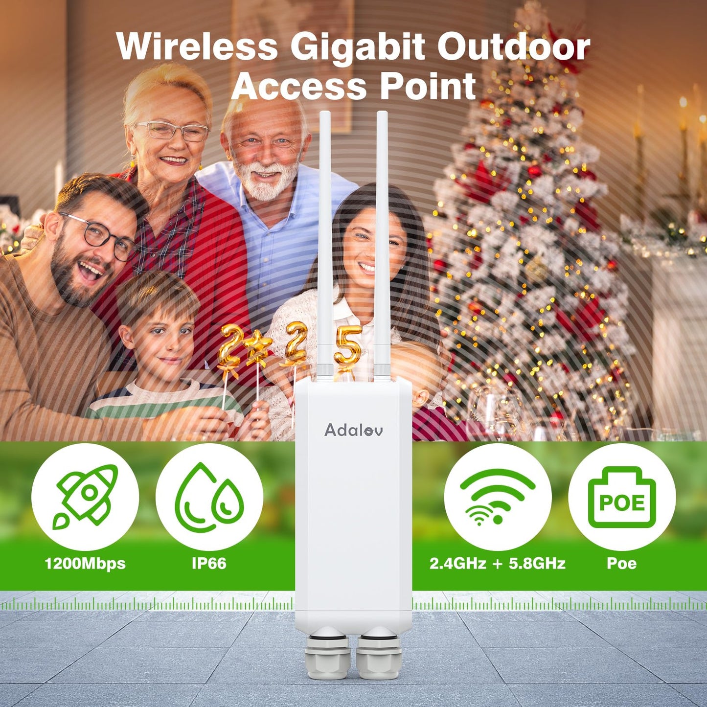 Dual Band Outdoor Access Point with Bracket Mount, Adalov 1200Mbps High Power Outdoor IP66 Weatherproof Access Point,Wireless Gigabit PoE Powered with 2.4GHz+5.8GHz