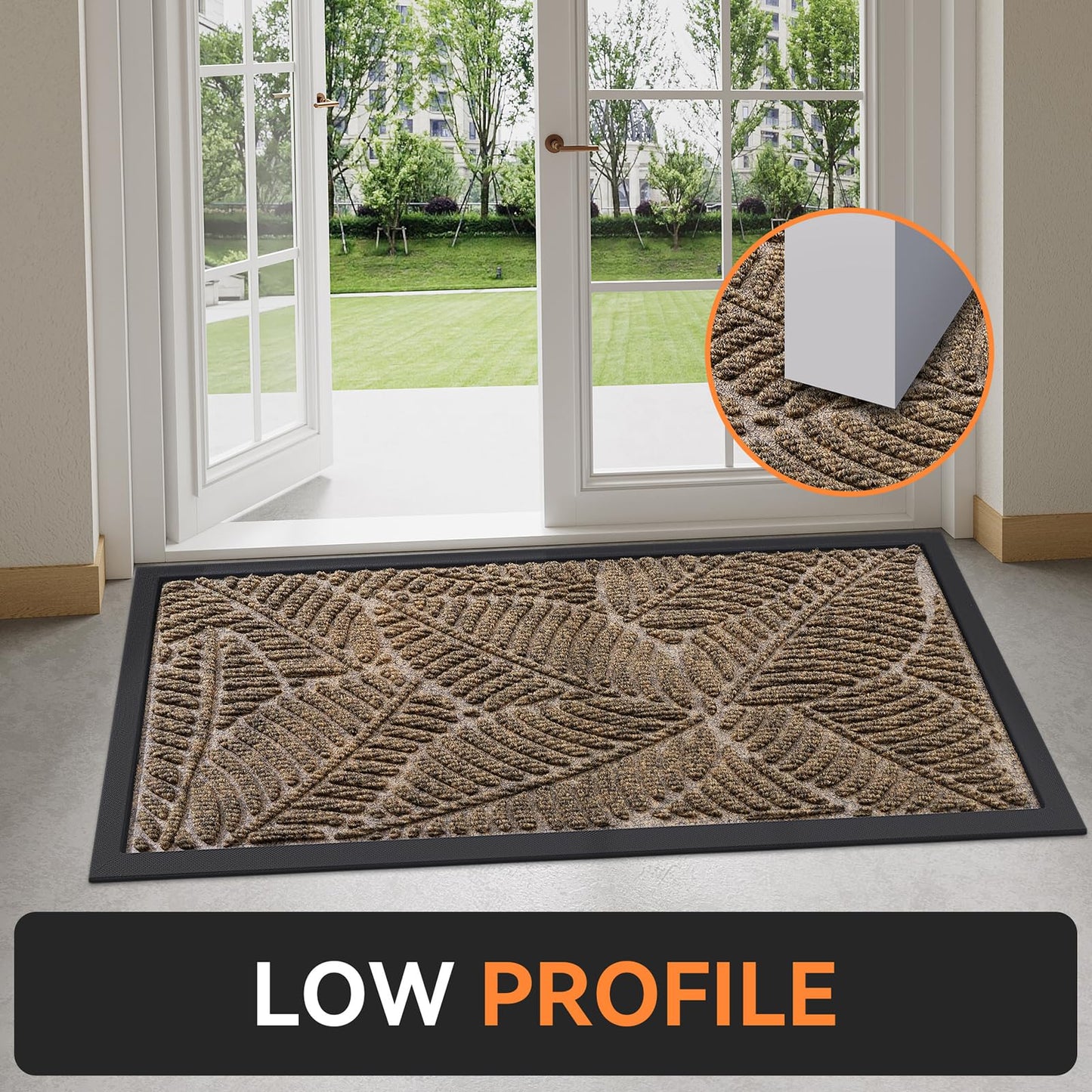 Grandaily Front Door Mat Indoor Outdoor Waterproof Doormat, Non Slip Natural Rubber Welcome Mat, Heavy Duty Durable Super Absorbent Entryway Rugs, 36"x24", Brown
