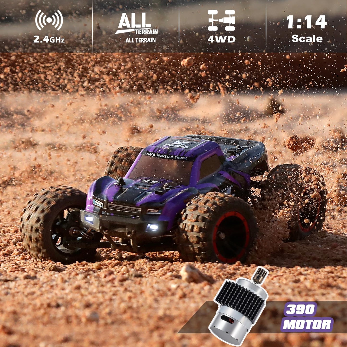 HAIBOXING 1:14 Scale RC Cars, 42km/h High-Speed 4WD Off-Road Waterproof RTR Hobby RC Truck with 2.4 GHz Remote Control for Adults & Boys, Electric Vehicle 2 Rechargeable Batteries, 2 Shells HBX2105