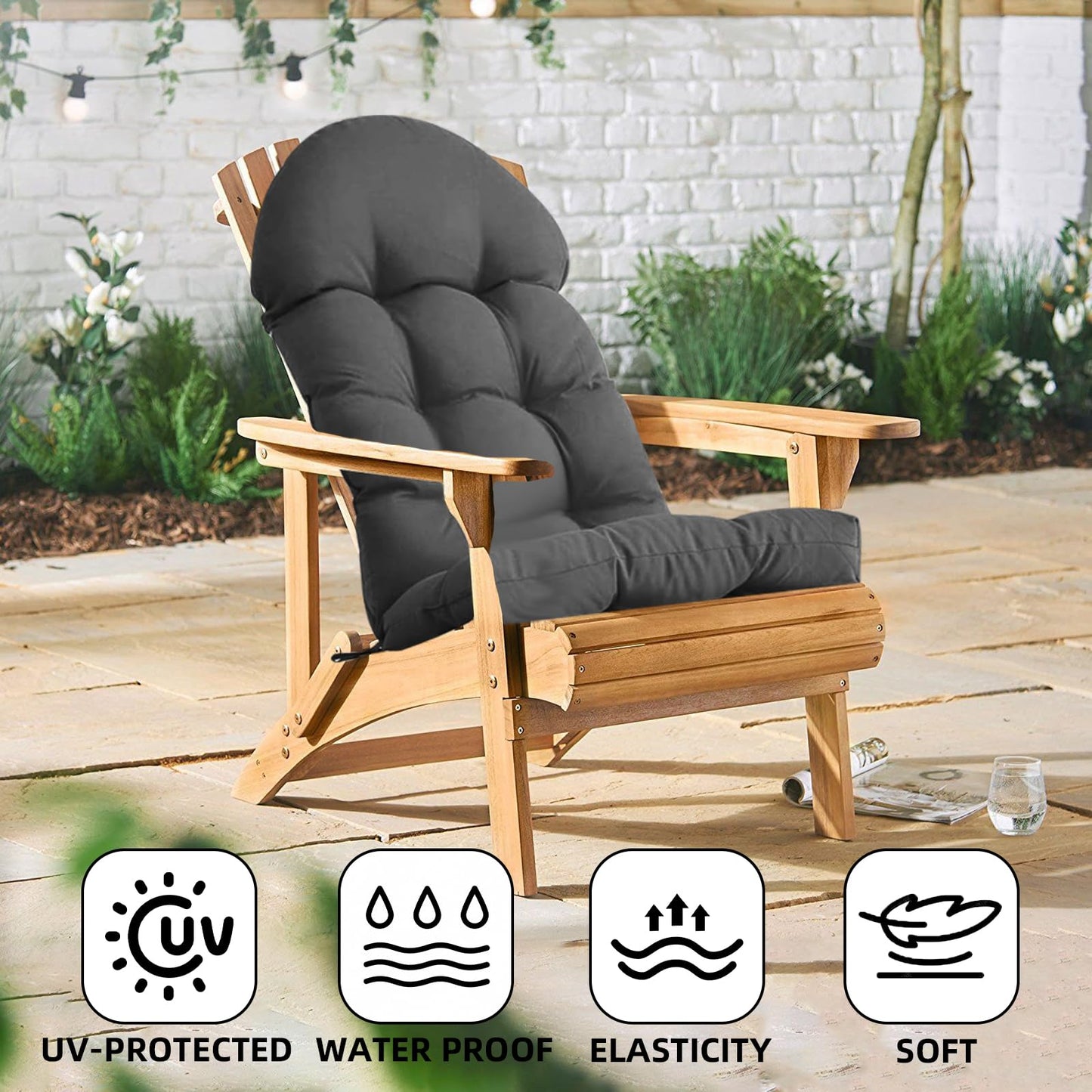 Adirondack Chair Cushion, Waterproof Weather Resistant Cushions for Adirondack Chair Thickened High Back Rocking Chair Seat Cushion for Indoor and Outdoor,43.3 X 19.7 Inch (Dark Gray,1)