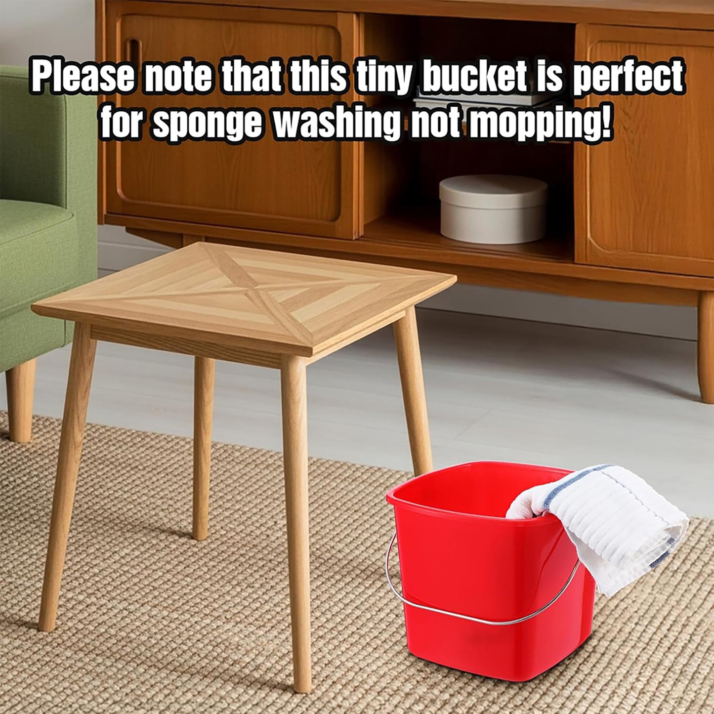 6 Pcs 3 Quart Small Square Plastic Cleaning Bucket with Handle - Red, for Home/Office/School/Commercial/Food Service Sanitizing