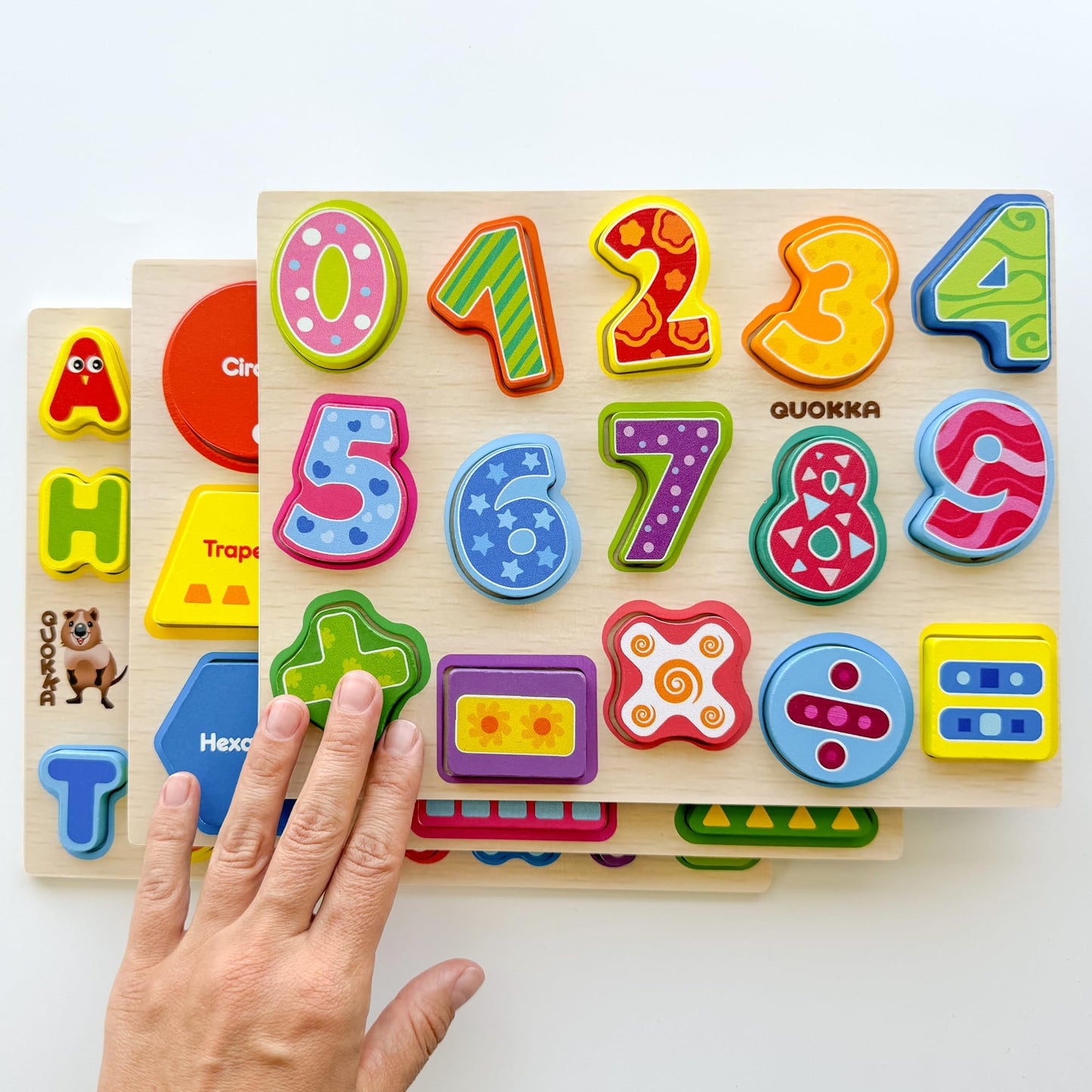 QUOKKA Wooden Puzzles for Toddlers 2-4 - Chunky Toddler Puzzles Ages 3-5 - Learning Travel Game with Numbers Alphabet Shapes - Wood Educational Gift for Boys and Girls