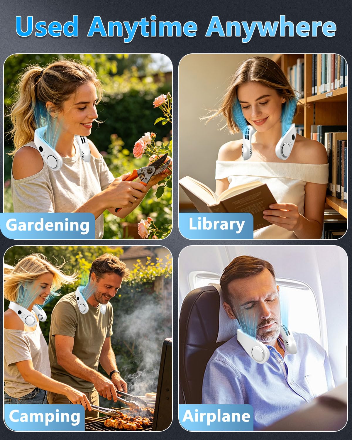 Neck Fan Rechargeable-5 Adjustable Speeds,1S Cool Down,Bladeless Hands Free with Metal Cooling Plate, 3-24H Long Lasting Battery Powered,Small Silent Hanging Neck Fans for Women,Men, Kids,White