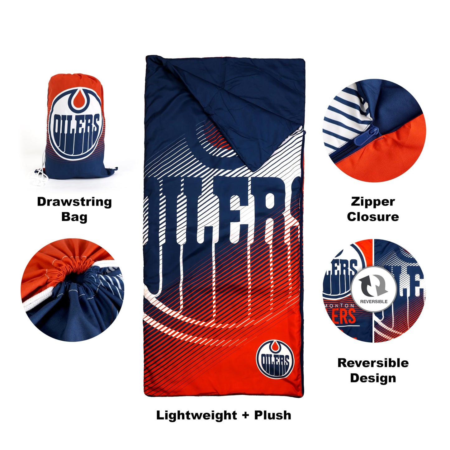 NHL Edmonton Oilers Kids Lightweight Indoor Slumber Bag/Sleeping Bag with Portable Drawstring Bag EXPRESSIONS Ultra-Soft & Cozy (Official NHL Product)