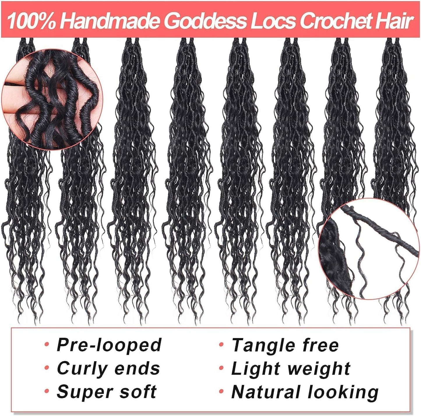 Xtrend 8 Packs River Boho Faux Locs Crochet Hair 12Strands/pack Wavy With Curly Hair Pre-looped Synthetic Bohemian Goddess Locs Crochet Braids Hair Extensions (1B 30Inch)