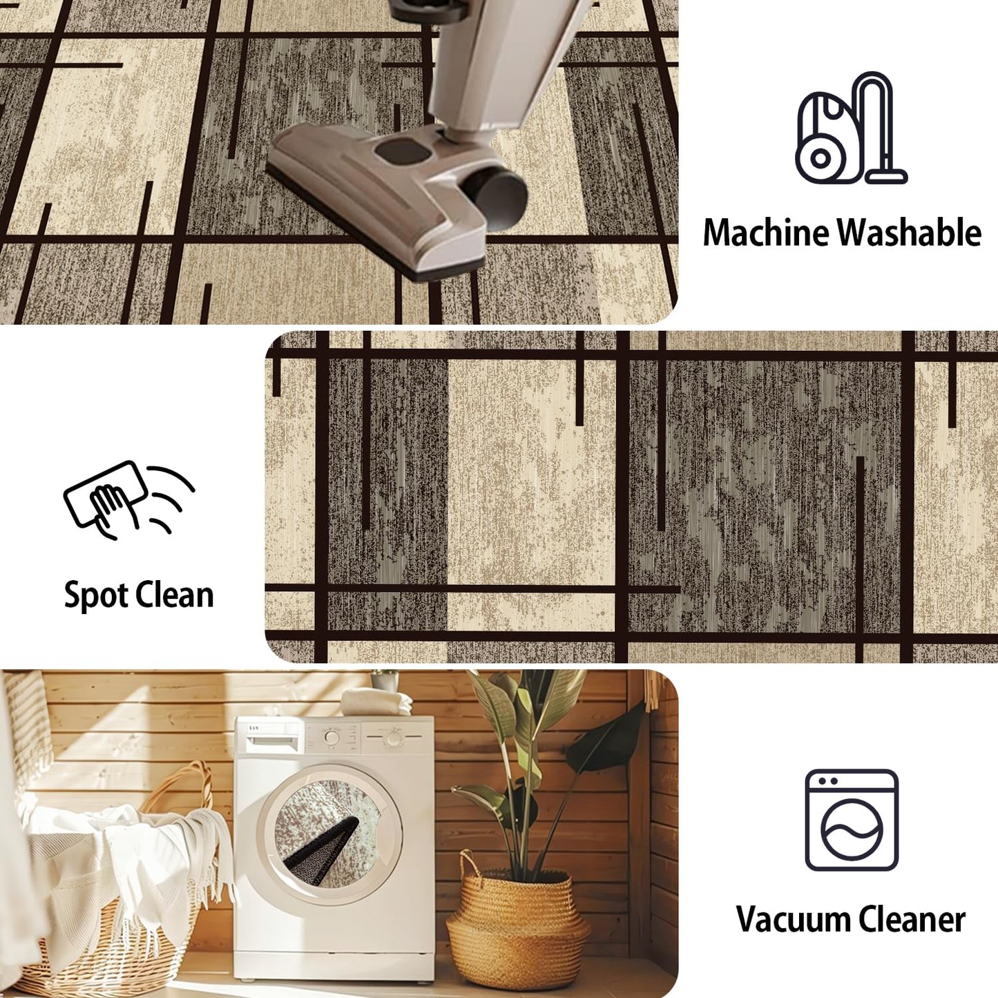 WTHYGB Runner Rug for Hallway, 2x6 Non-Slip Machine Washable Rugs for Entrance Indoor, Long Modern Area Rug, 6mm Low Pile Carpet for Bedroom Laundry Kitchen Laundry Room, Beige