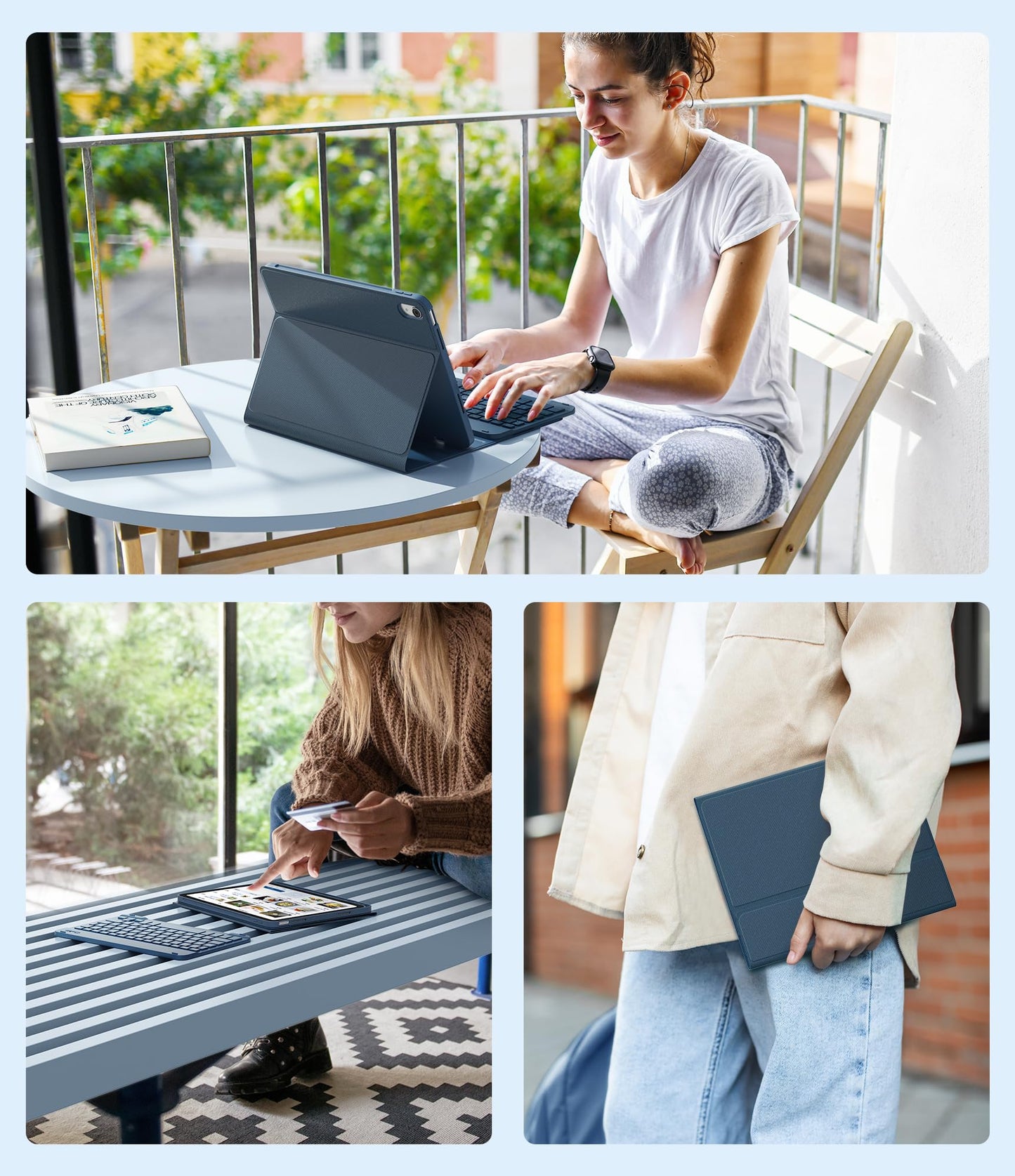 CHESONA Keyboard Case for iPad (A16) 11th/10th Generation 10.9-inch (2025/2022), Detachable Wireless Keyboard, Stand Folio Keyboard Cover with Pencil Holder, Thin & Light (Steel Blue)