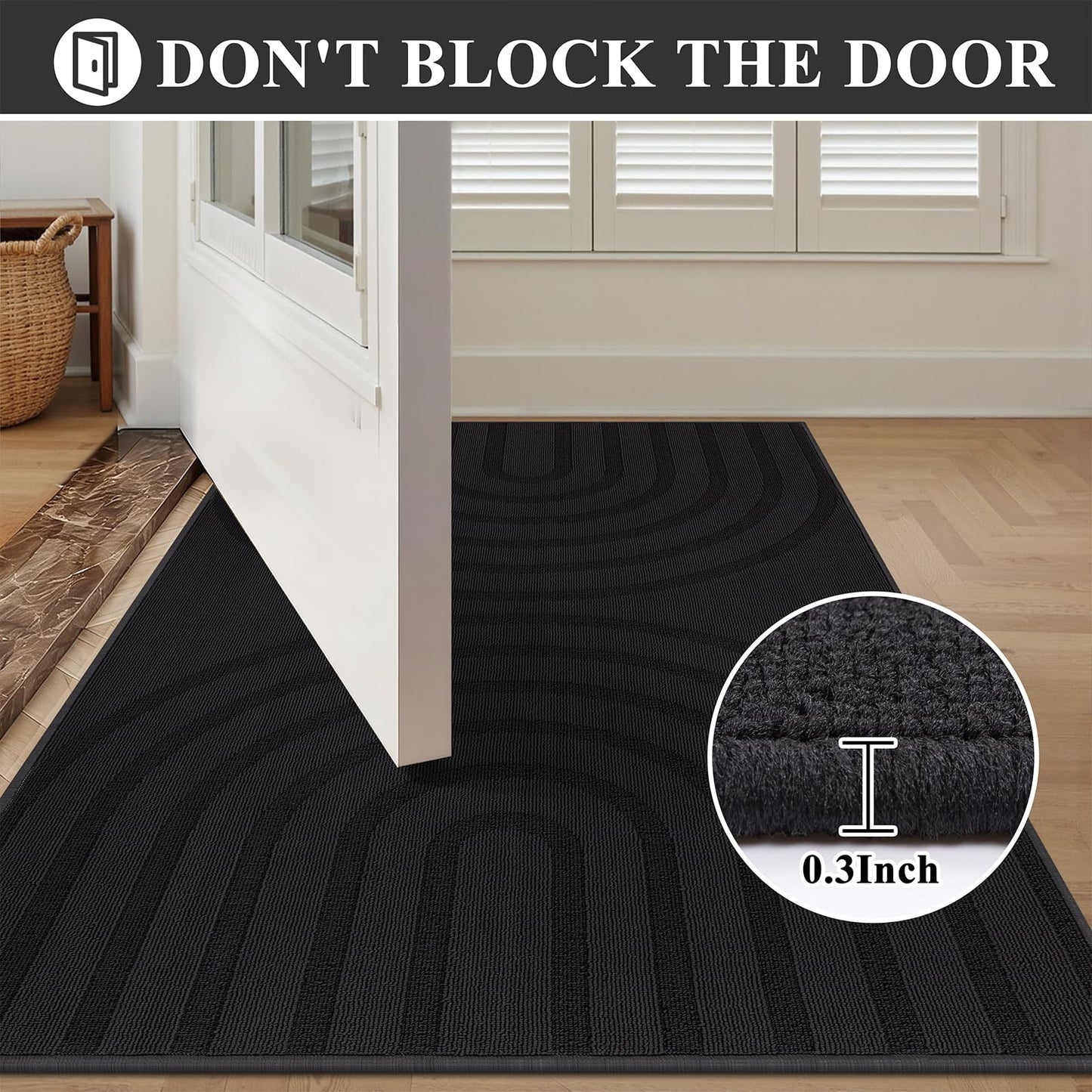 HEBE Front Door Mat Indoor, Low Profile Absorbent Entrance Rug Washable, Non-Slip Heavy Duty Doormat Dirt Trapper Mats for Entryway, Garage, Patio & Porch, 36" x 59"