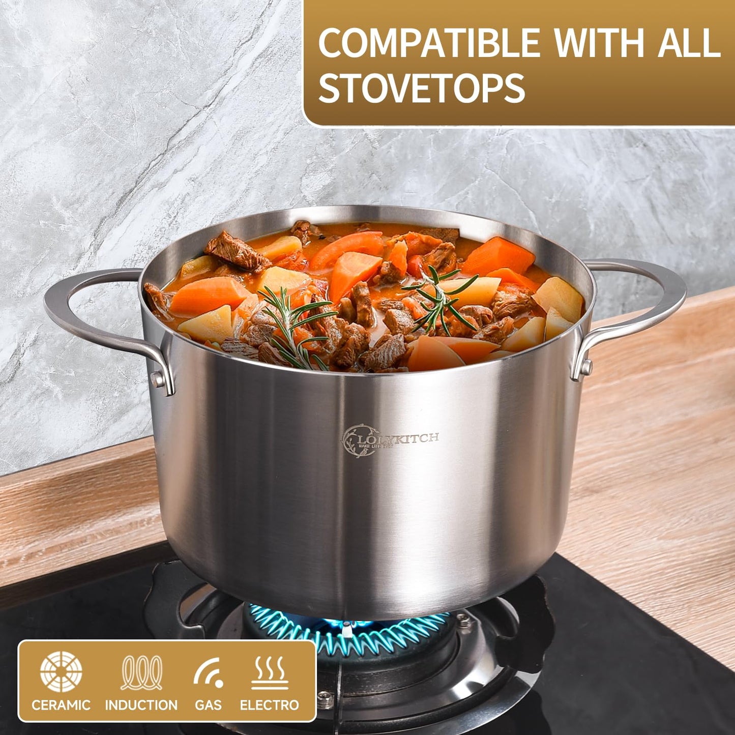 LOLYKITCH Tri-ply Stainless Steel 3 QT Stock Pot with Steamer,Induction Cooking Pot,Pots and Pans,Dishwasher and Oven Safe.