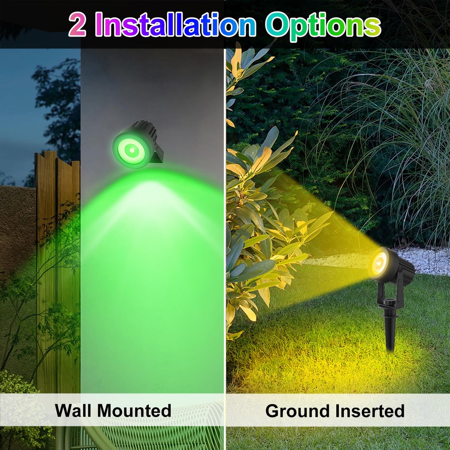 LINQELLY RGB Solar Spot Lights Outdoor 2Pack Color Changing Landscape Lighting IP65 Waterproof Auto Dusk to Dawn Spotlights Outside for Garden Yard Pathway