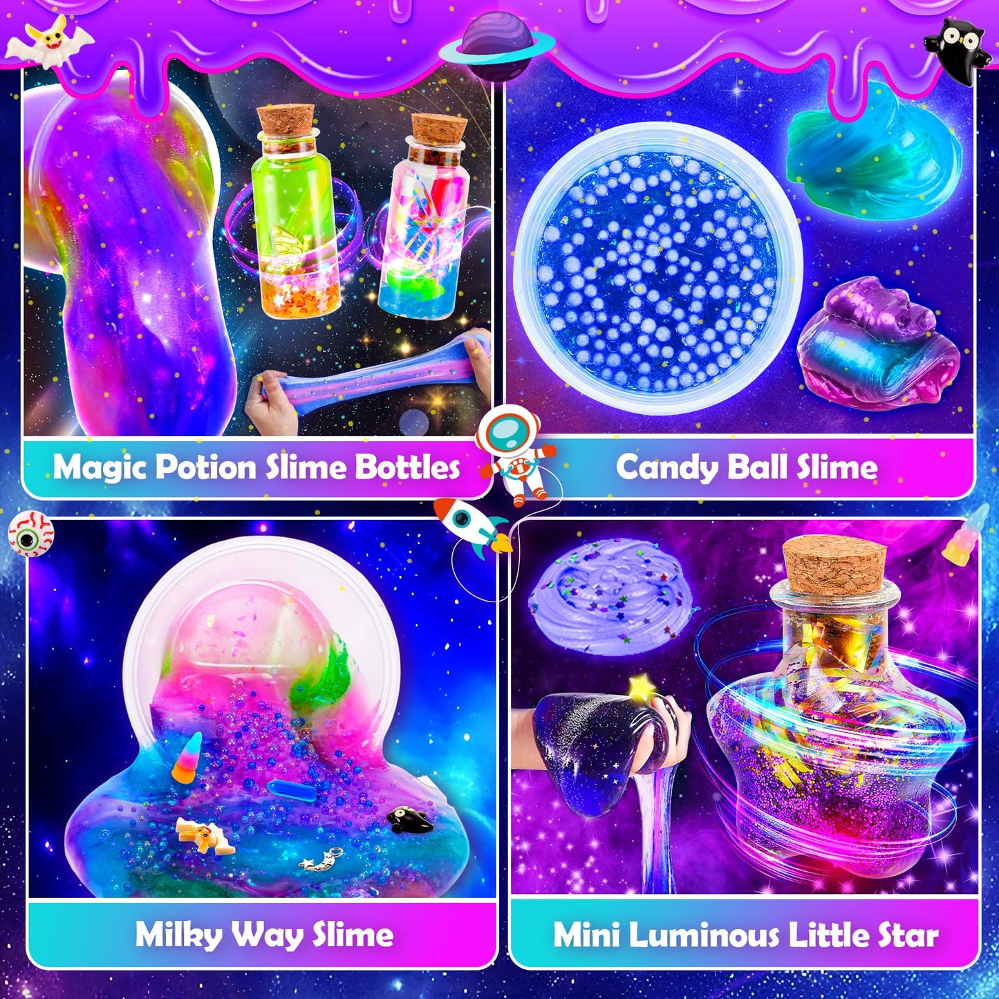 Slime Kit, decked Galaxy Slime Making Kit DIY Kit Slime Kit for Girls with Glitter Powder, Galaxy Stickers Craft Kits for Kids 6-12 Year Old Easter Birthday Gifts for Girls 6 7 8 9