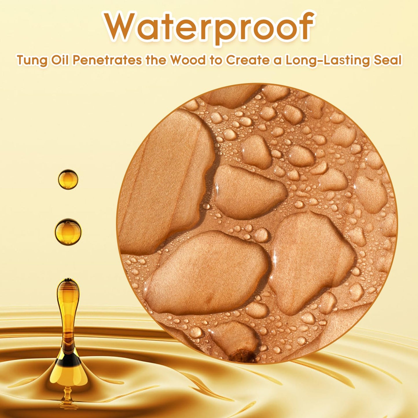 18 OZ Pure Tung Oil for Wood Outdoor/Indoor, Food Grade Sealer, Tung Oil Finish, Waterproof WoodOil for Furniture, Cutting Board, Teak, Floor — Food Safe, Indoor Use