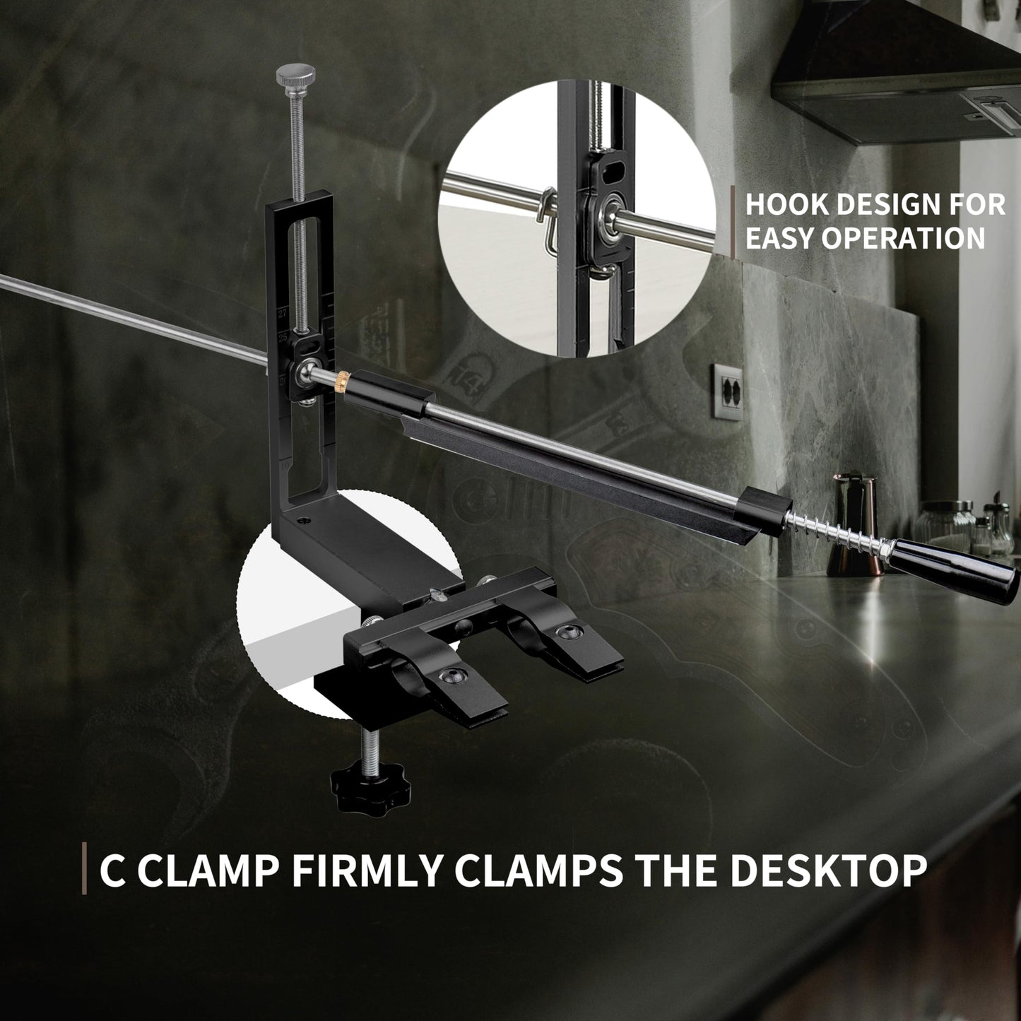 CWOVRS Knife Sharpening System, Quick C-Clamp Precision Knife Sharpener with 360° Flip Dual Clamp & Adjustable Angle, Fixed-Angle Knife Sharpener for Kitchen & Chef Knives, 4 Diamond & 2 Water Stones