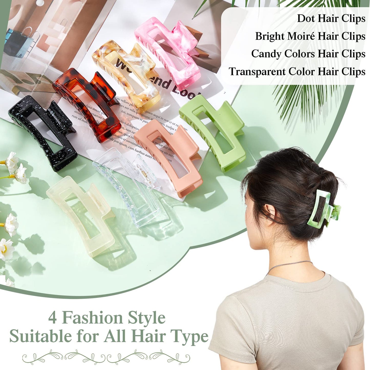 Cindeer 64 Pcs Medium Hair Claw Bulk Hair Clips Set Rectangle Claw Clips Matte Thin Clamps Accessories for Women Girls for Thick(3.35 Inch,Multicolor)