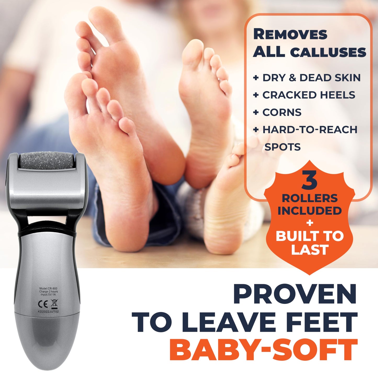 Callus Remover: Electric Rechargeable Pedicure Tools for Men/Women by Own Harmony w 3 Rollers (Tested Powerful) Best Foot File,Professional Spa Electronic Micro Pedi Feet Care Perfect for Cracked Skin