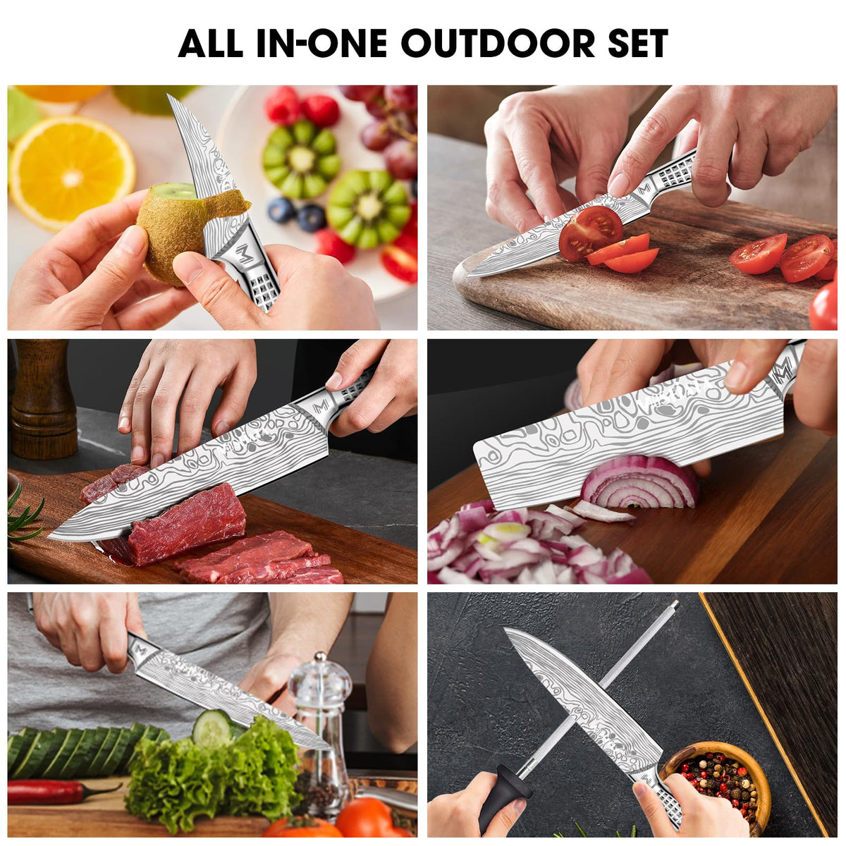 MOSFiATA Kitchen Knife Set, 10 Pcs Japanese Stainless Steel Knife Sets for Kitchen with Oxford Cloth Storage Bag with Knife Sharpening Rod, Dishwasher Safe, for Outdoor