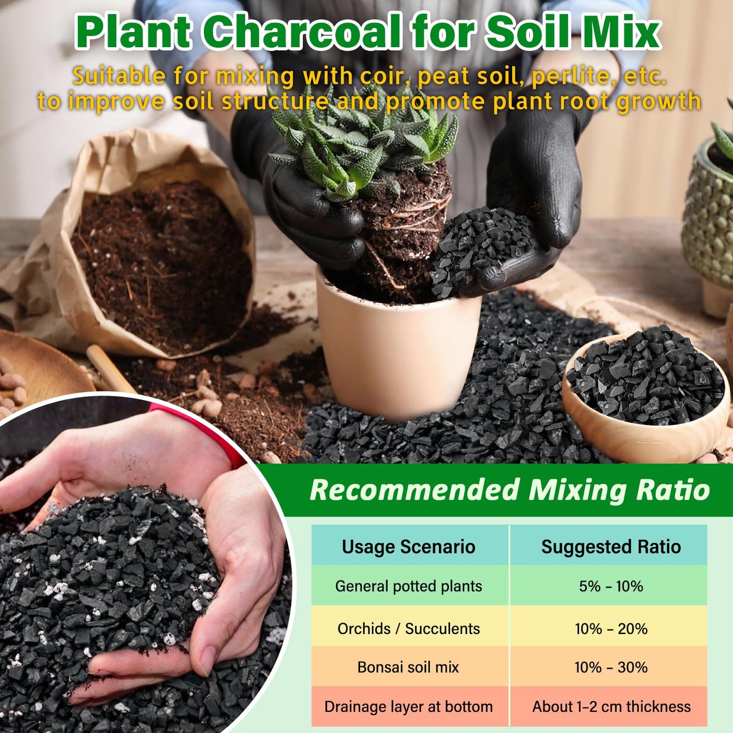 Legigo 10 Quart All Natural Horticultural Charcoal- Activated Hardwood Plant Charcoal for Soil Amendment, Conditioning Bonsai, Succulent, Terrarium Supplies, Indoor Plant Potting Soil