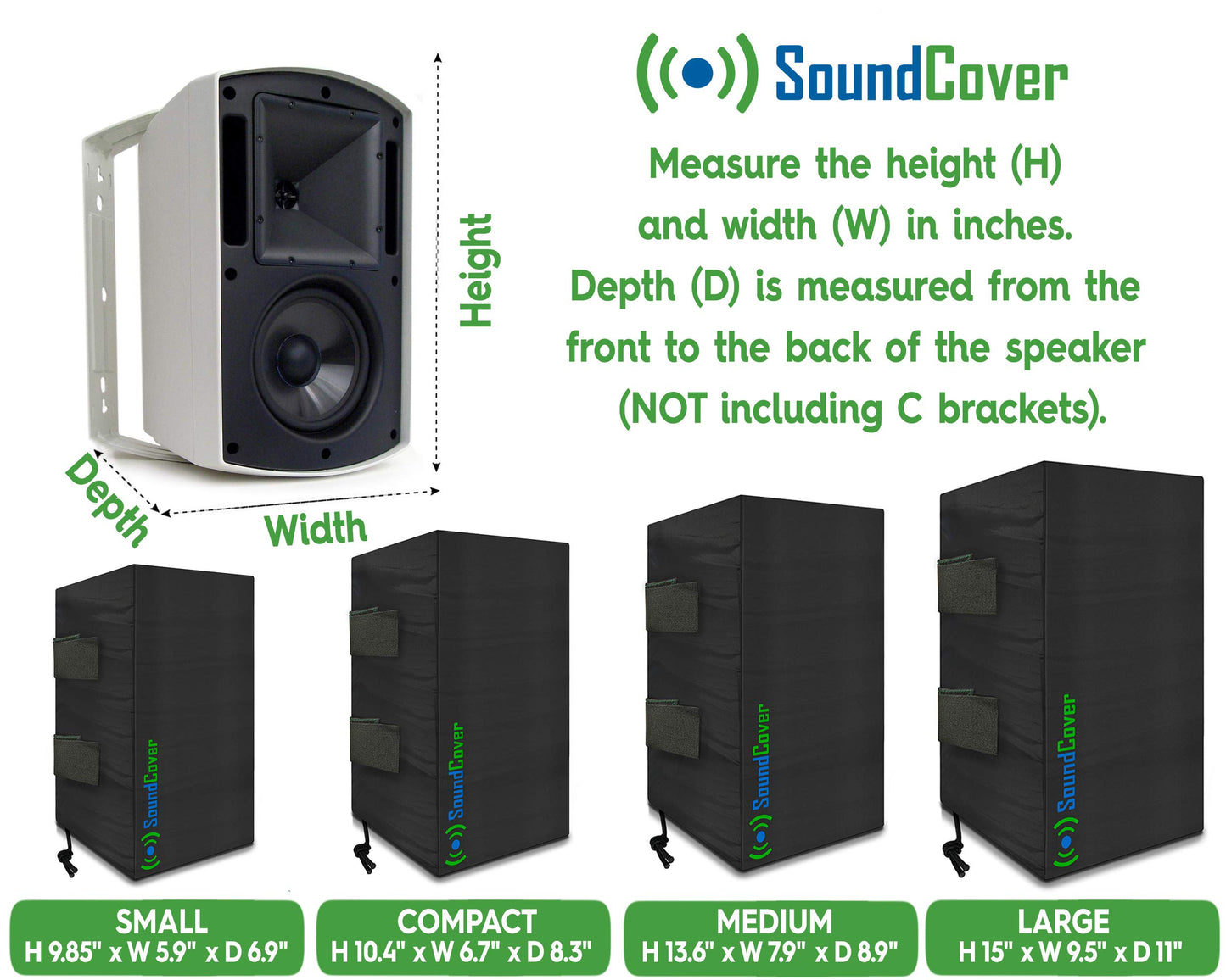 SoundCover Large Outdoor Speaker Covers for C-Bracket Mounted Speakers Premium 210T Polyester with Silver UV Protective Coating Water-Resistant, Open-Back Design with Drainage Eyelets Set of 2