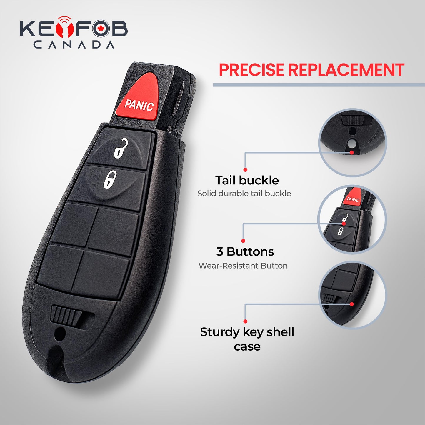 Keyfob Canada - 2 New Key Fob Entry Fobik - 3 Buttons Remote Starter Keyless for Jeep Dodge RAM/Grand Caravan/Journey/Durango/Magnun with battery and electronics FCC IYZ-C01C