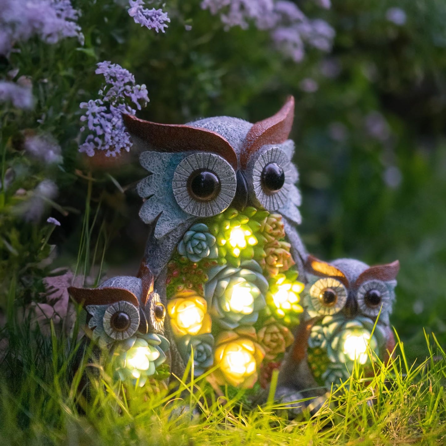 Candieslife Solar Garden Statue Lights Owl Figurine with LED Lights, Outdoor Garden Succulent Ornaments Waterproof Decoration for Outside Patio Yard Lawn Decor