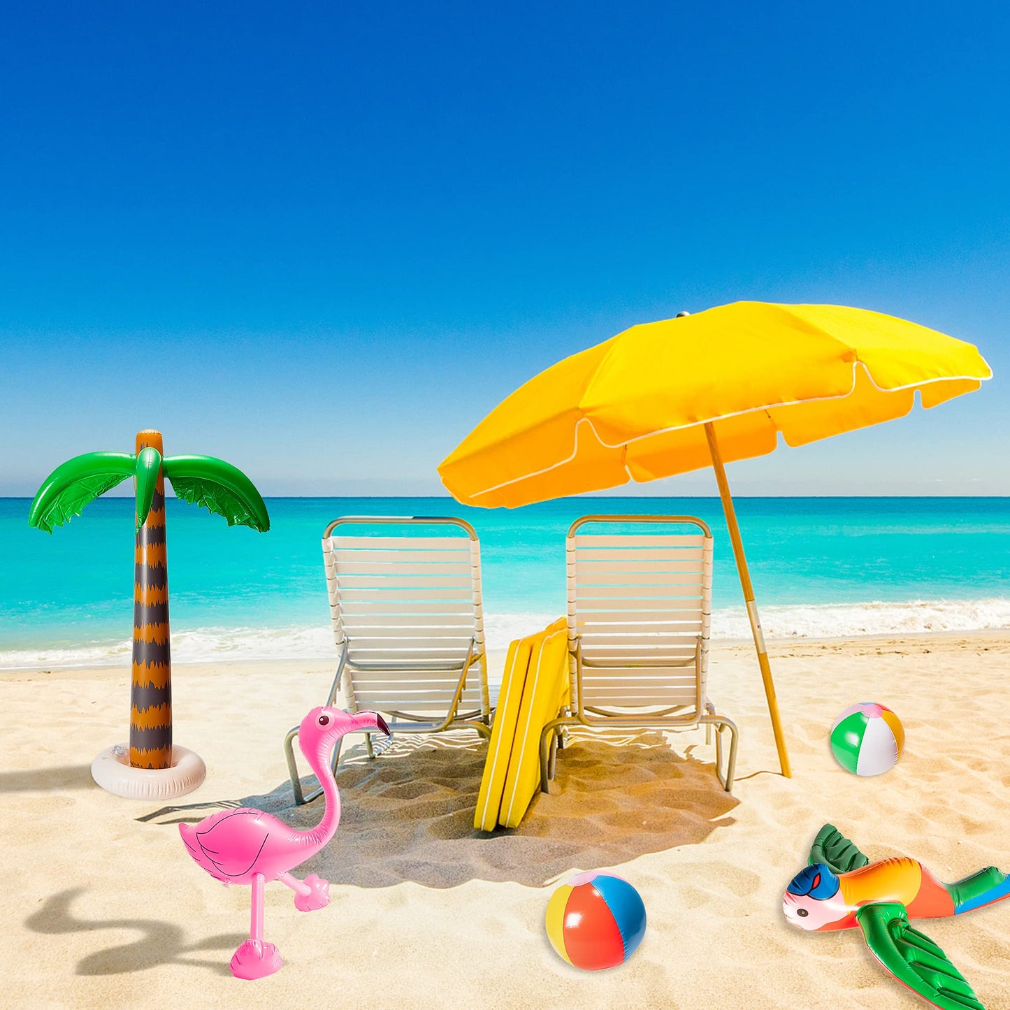 55Pcs Hawaiian Party Toys Set Include 6Pcs Inflatable Palm Tree Flamingo Beach Ball Parrot Beach Pool Toys 49Pcs Tropical Hawaiian Luau Jungle Party Decoration Tropical Summer Party Supplies Favors