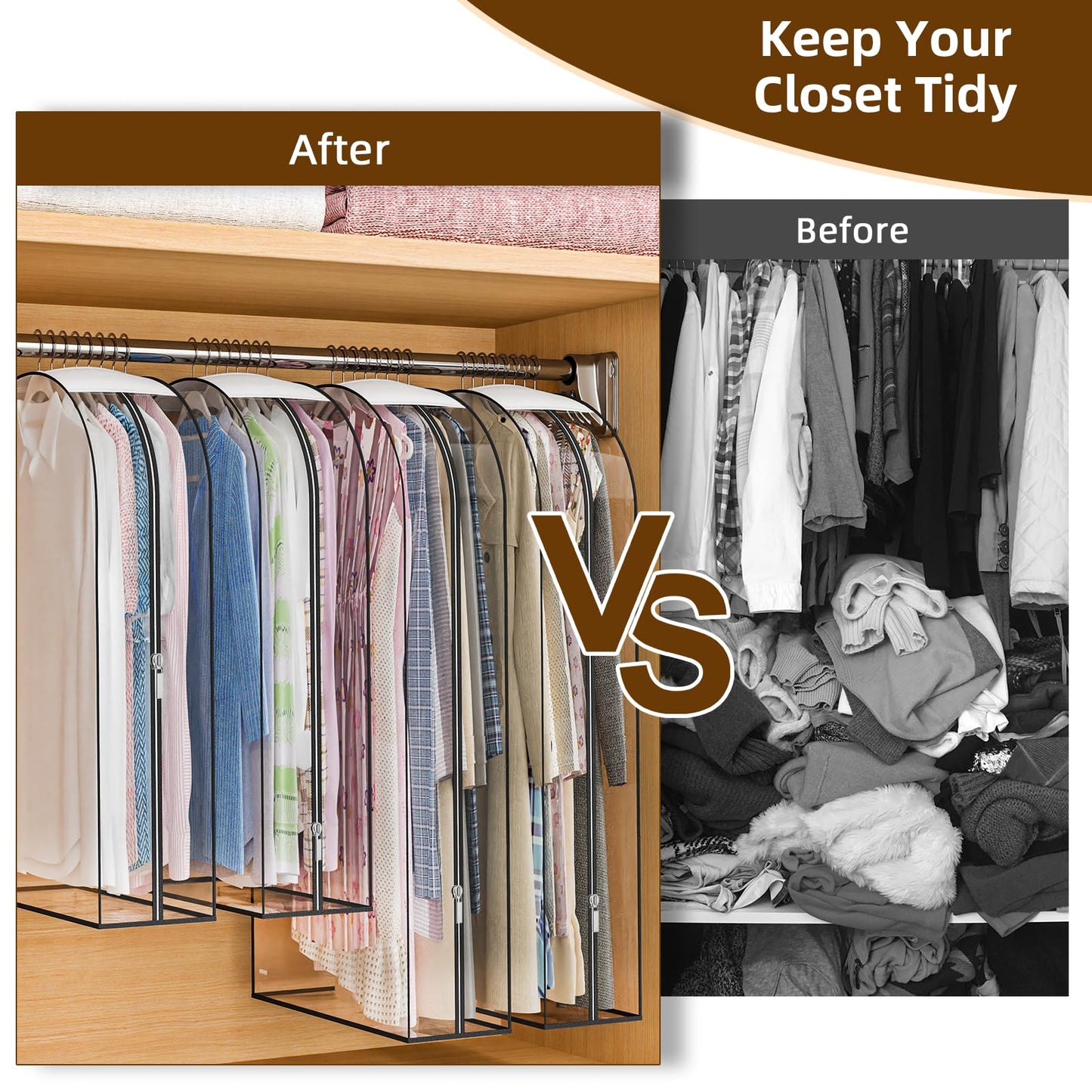 Jollygleam Upgraded Thickened Clear Garment Bags for Hanging Clothes 4 Packs, 10“ Gusseted Clothes Hanging Storage Bags for Closet, Shirts, Coats, Dresses (40 & 50 inch)