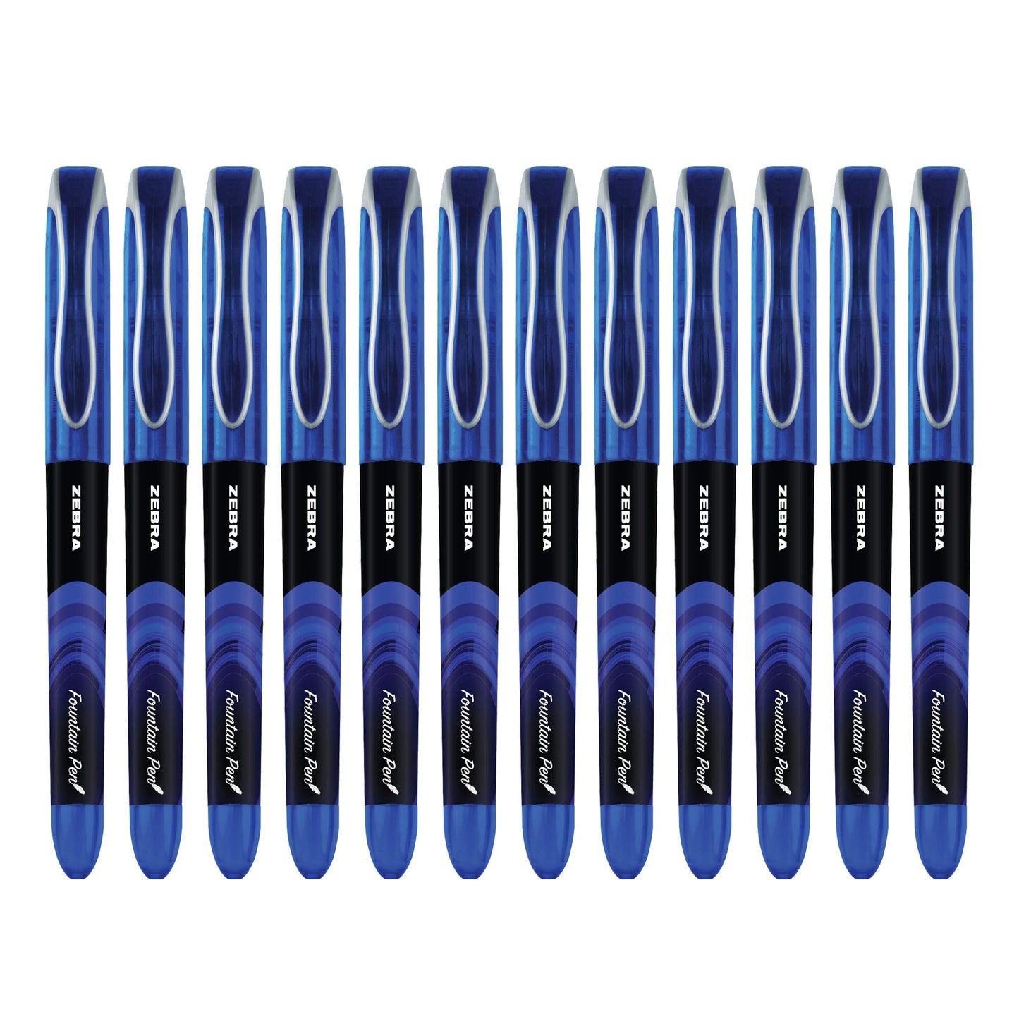 Zebra Pen, Fountain Pen, 0.6mm Fine Point, Stainless Steel Nib, Preloaded Blue Ink, Smooth Ink Flow, Classic Blue Barrels, No Cartridge Needed, 12-Pack (48320)