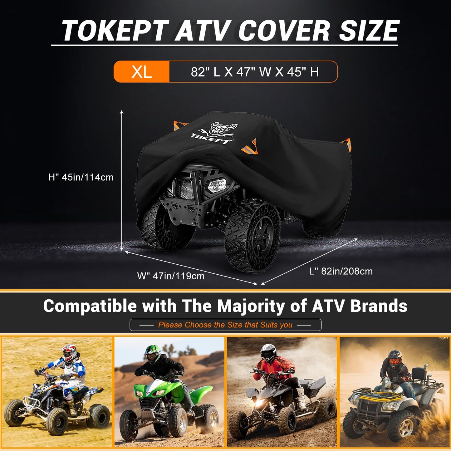 Tokept ATV Cover, Waterproof Heavy Duty 4 Wheeler Cover Quad Cover All Season Weather Proof Outdoor UV Protection for 82 Inch Polaris Kawasaki Yamaha Suzuki Honda (XLarge)
