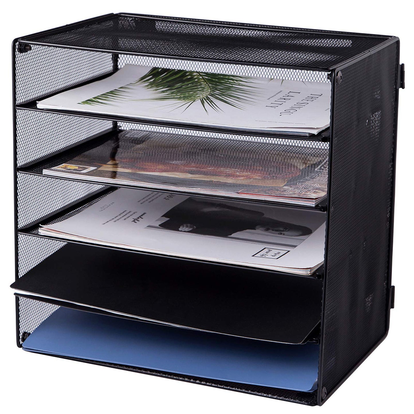 EASEPRES 6 Slot Black Desk File Organizer Tray, Mesh File Paper Letter Tray Desktop Paper Sorter Literature Organizer Rack for Home Office School, 2 Pack