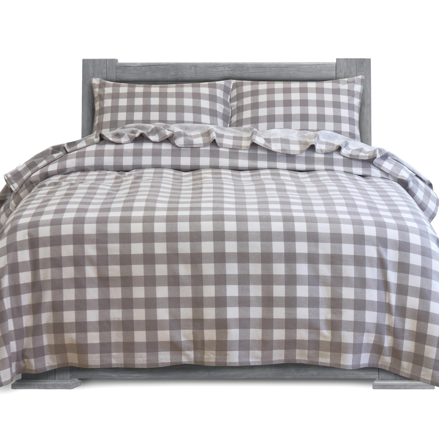 Elegant Comfort Soft 4-Piece 100% Turkish Cotton Flannel Sheet Set - Premium Quality, Deep Pocket Fitted Sheet, Ultra Soft, Cozy Warm Flannel Sheets - King, Buffalo Check Gray