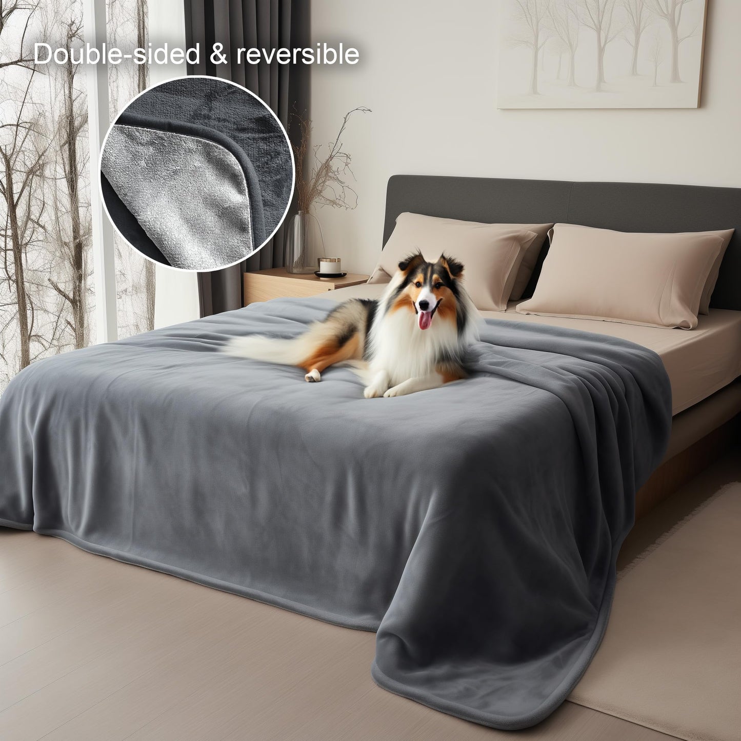 Waterproof Blanket for Bed, Couch, Kids & Pets Protection – Splash-Proof, Spill-Proof, Leakproof Flannel Blanket Reversible Design (Moon Grey & Starlit Grey, 60x80”) Bedding Aid