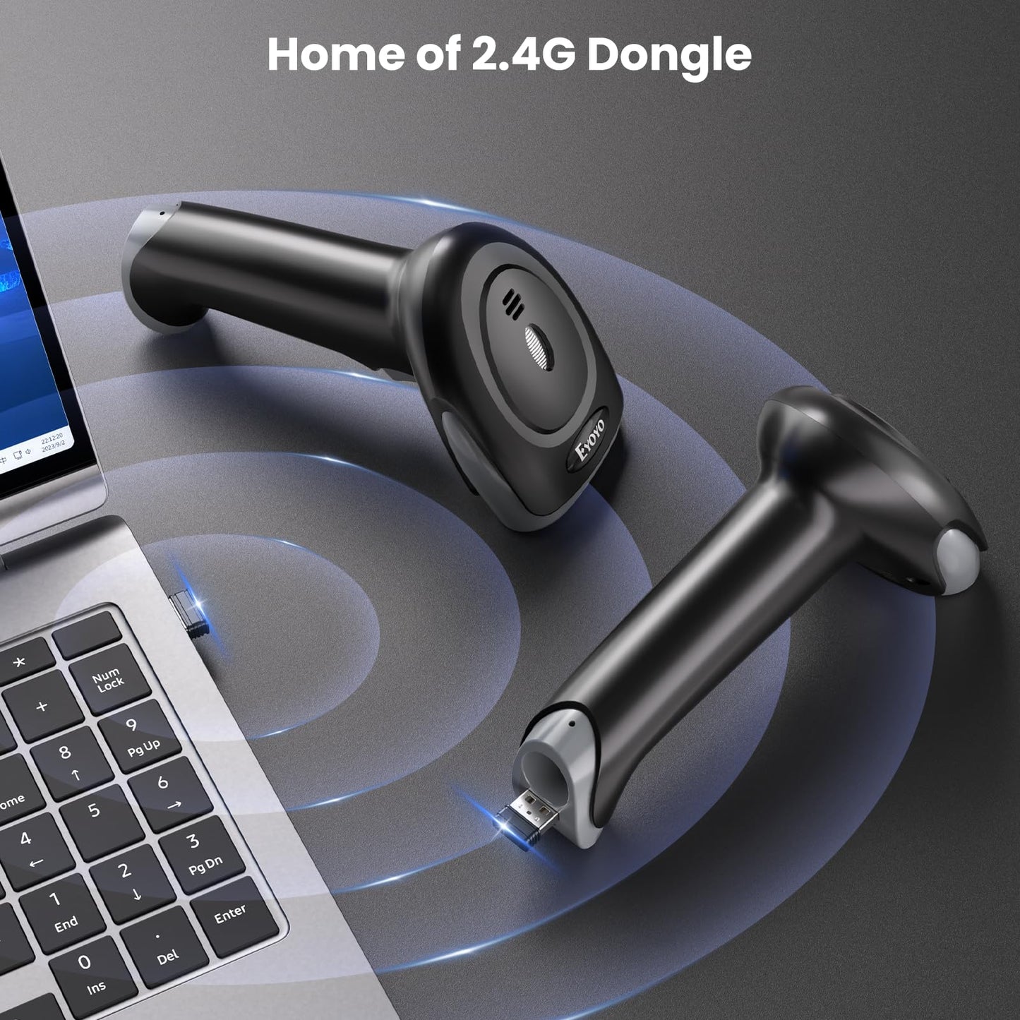 Eyoyo QR Code Scanner, 1D 2D Bluetooth Wireless Barcode Scanner, 3-in1 USB Wired Bar Code Reader with Rechargeable 2500mAh Battery, Handheld Scanner Code Barre for Phone Computer iPhone Tablet MAC
