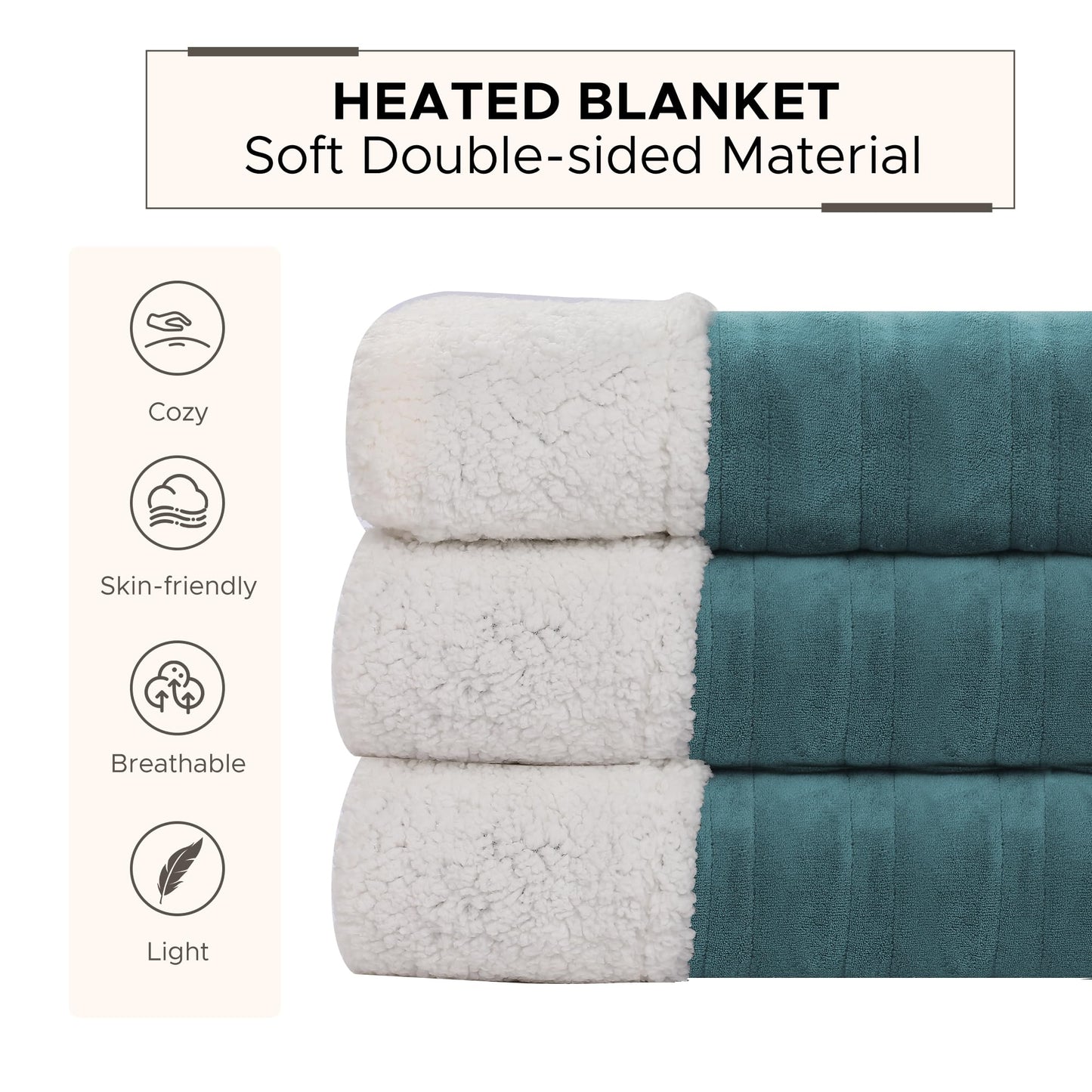 Full Size Electric Heated Blanket 72"x84", 4 Heat Modes,10H Auto Off,Soft Microplush & Sherpa Fabric,Overheat Protection,No Central Heating,Dual Bed Sofa Use,Washable Winter Gift,Lake Green