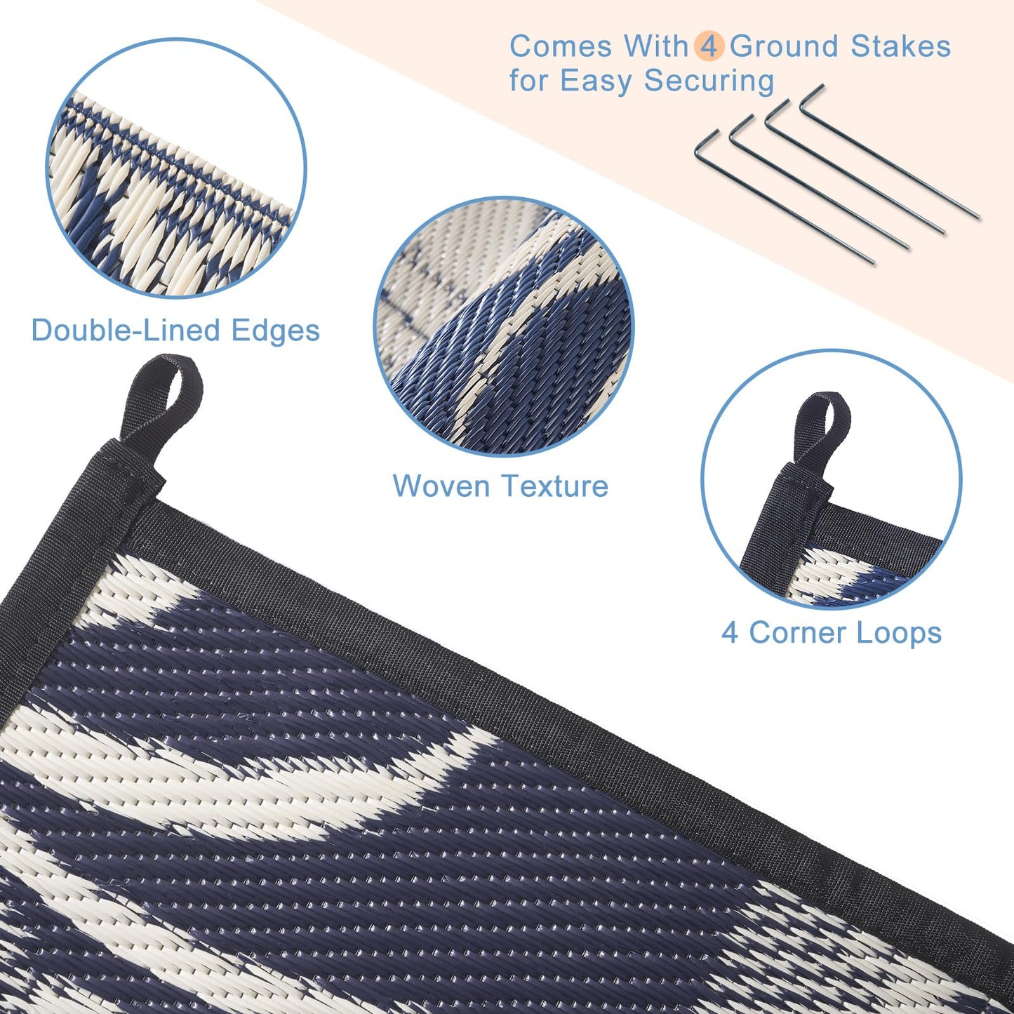 OPPODREAM Reversible Outdoor Rug 5x7, Waterproof Outdoor Plastic Straw Rug for Patio, Tropical Leaf Spring Camping Rugs for Outside, Deck, Backyard, Camping, Balcony, Porch, Rv, Navy and Beige