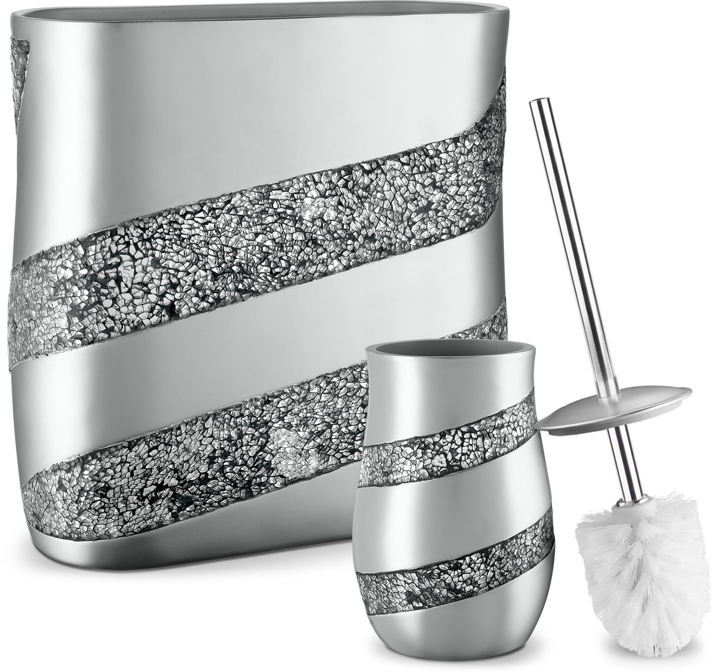 Creative Scents Toilet Brush and Holder Set - Silver Mosaic Toilet Bowl Brush and Holder, Toilet Cleaner Brush with Sturdy Stainless Steel Handle, Bathroom Toilet Scrubber Brush with Decorative Holder