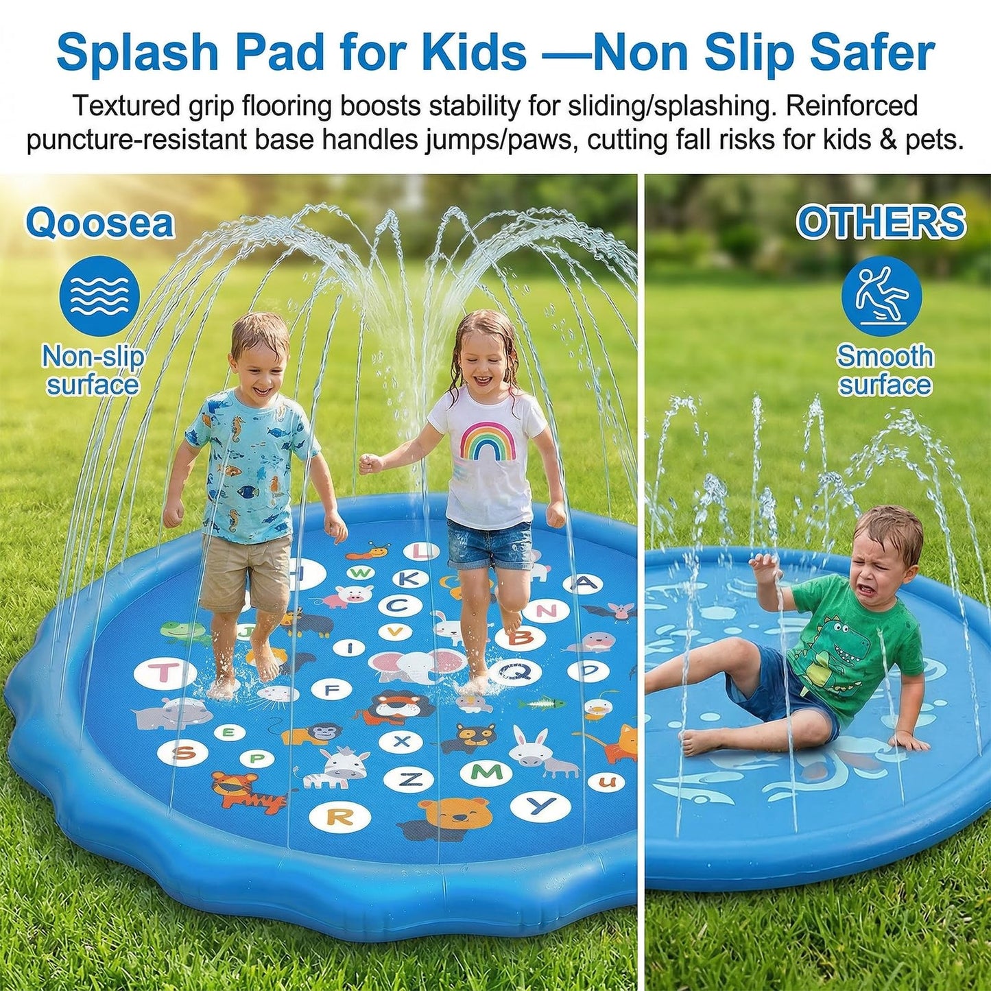 Qoosea Splash Pad for Kids Dog Pool 67" Inflatable Splash Pads for Toddlers 1-3 Summer Outdoor Fun Water Toys Sprinkler Pad Play Mat Shallow Toddler Pool for Baby Boy Children Pet Dog Backyard