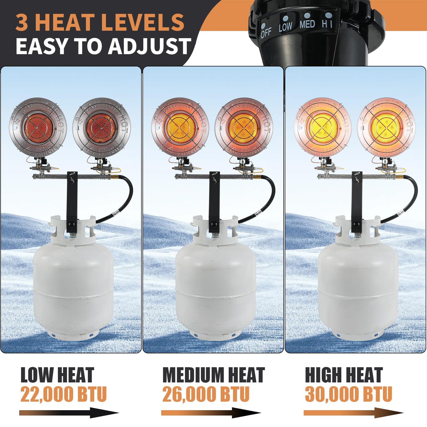 30,000 BTU Propane Tank Top Heater, Propane Heater for Outdoor, Patio, Camping, Garage, and Indoor Use – Adjustable Heat Levels, Tilt Auto Shut-Off, Efficient Burner, CSA Certified