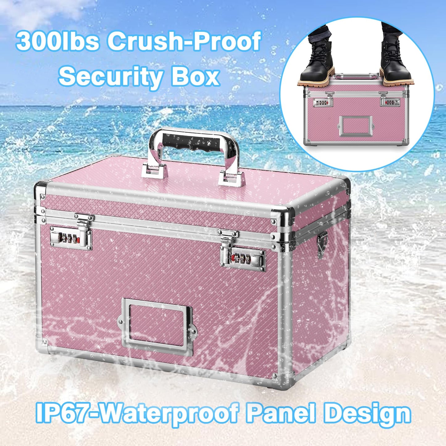 LOCKCURX Medication Lock Box, 11.2 x 7.6 x 7.12 Inch Lockable Storage Box, Portable Lockable Storage Box for Medicine, Cash & Valuables, Medicine Lock Box with Label Slot for Home, Office & Travel