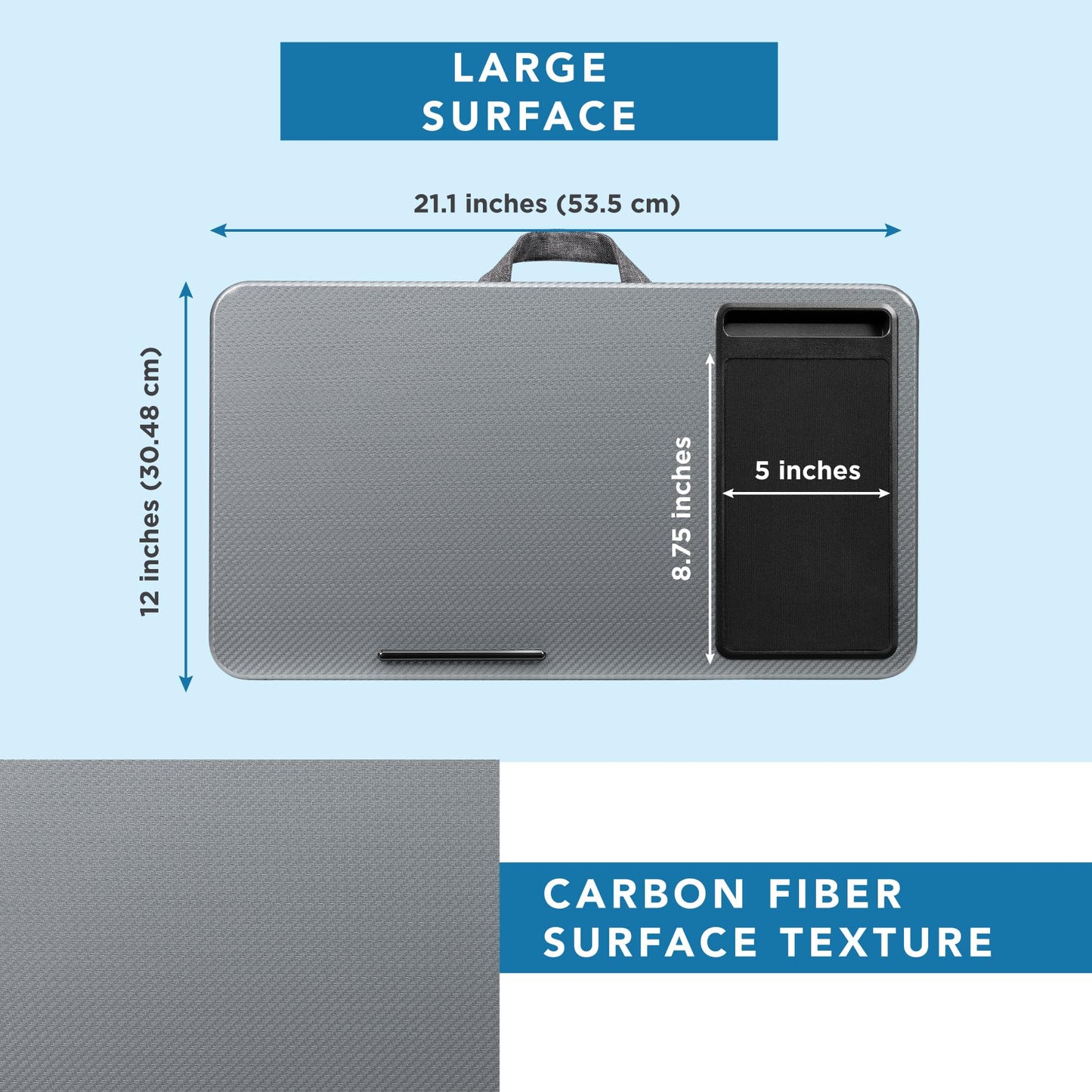 LapGear Home Office Lap Desk with Device Ledge, Mouse Pad, and Phone Holder - Silver Carbon - Fits Up to 15.6 Inch Laptops - Style No. 91585