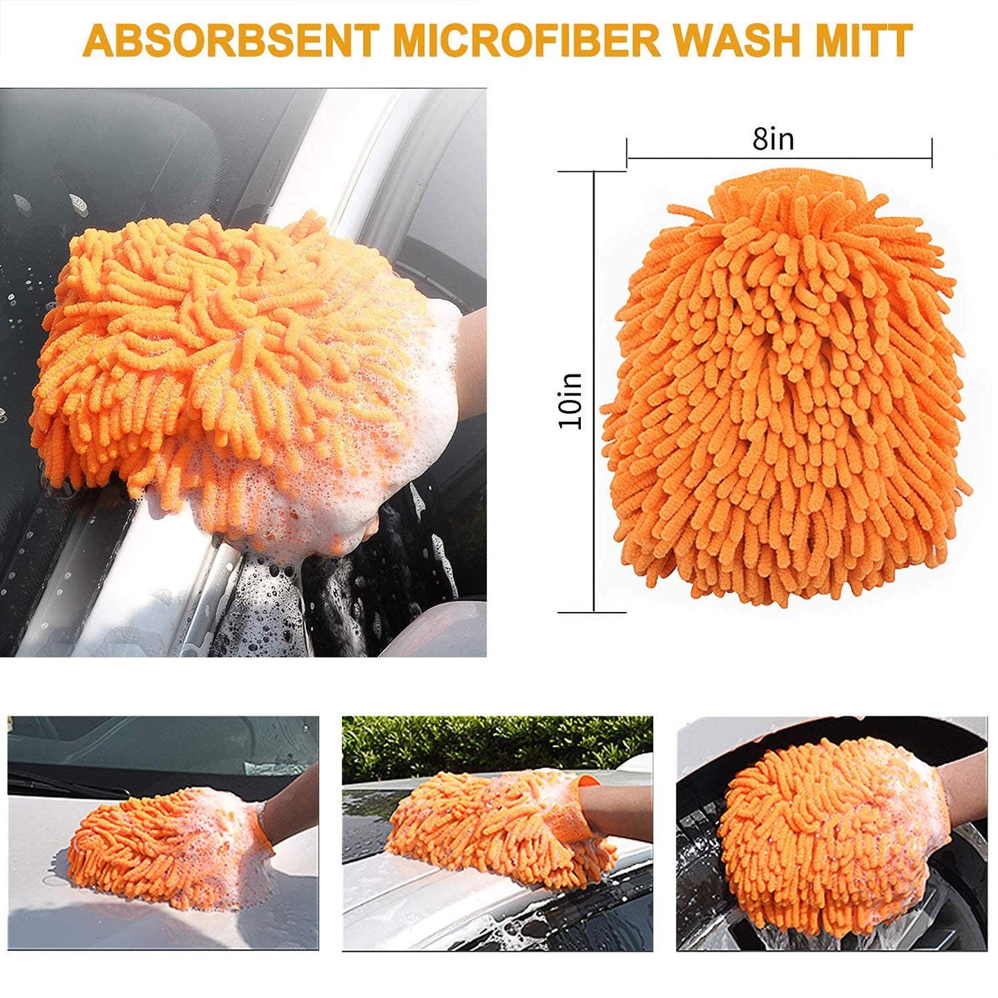 EVEAGE 2-in-1 Pressure Washer Undercarriage Cleaner Water Broom, 16" Surface Cleaner Power Washer Attachment with 4 Nozzles 3 Extension Rods and QC Pivot Coupler Extra Wash Mitt, 4000 PSI,Blaze Orange