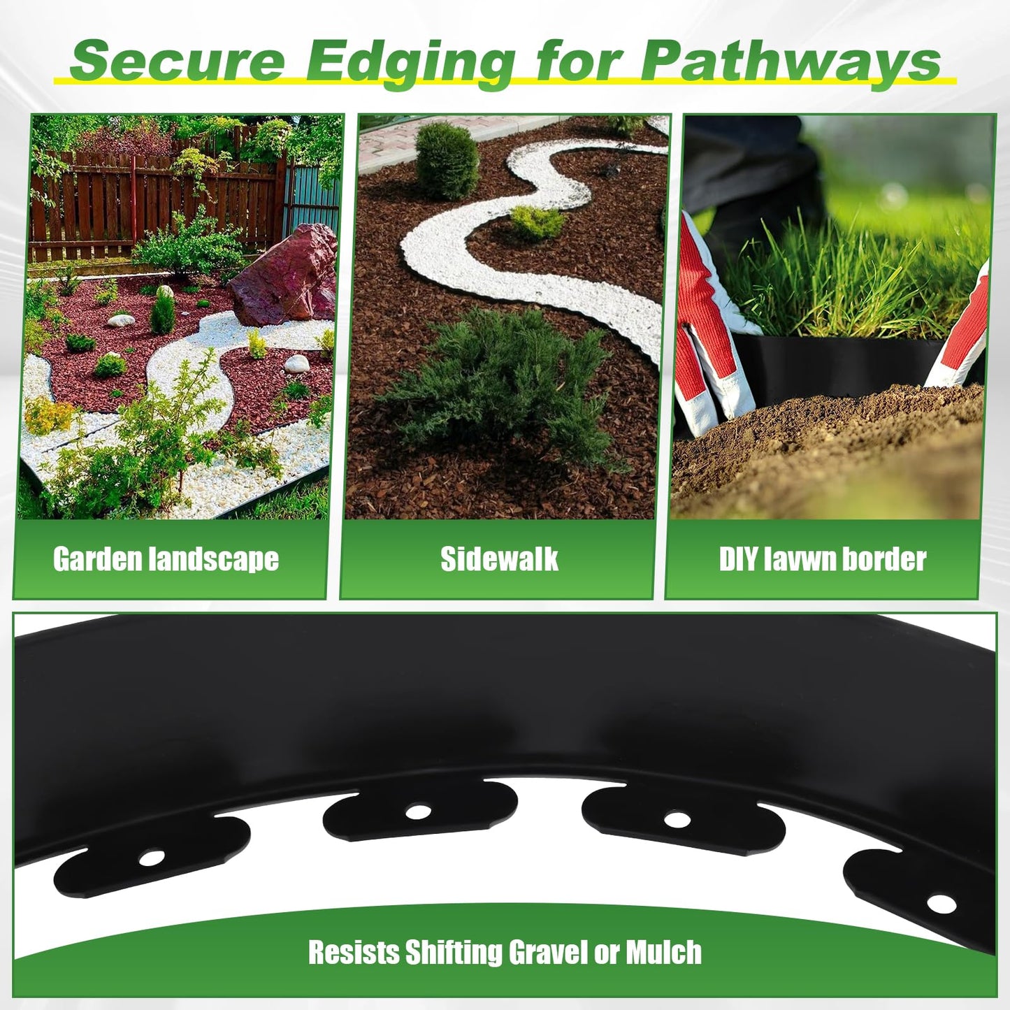 33FT Garden Edging Border, 4 Inch Height No Dig Lawn Edging Kit with 30 Spikes and Hammer, Plastic Landscape Edging for Yard, Flower Beds, and Pathways - Black
