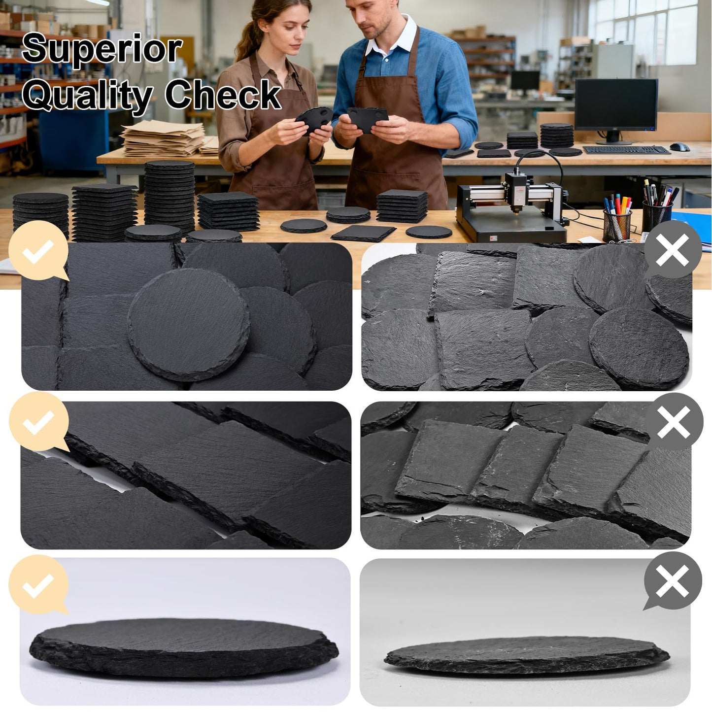 MAPRIAL 36 PCS Coasters for Drinks, 4 Inch 18P Square Blanks Slate Coaster Bulk, 18P Round Stone Coasters Natural Handmade Coasters for Laser Engraving, Wedding, Party, Home Decor, Bar, Gifts, Black