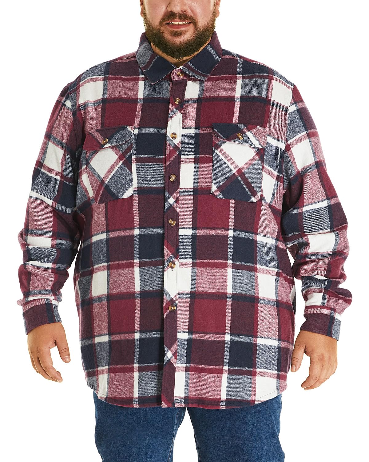 HOdo Big and Tall Mens Heavyweight Flannel Shirt 2XL- 6XL Button Down Shirt Burgundy Square 4XL
