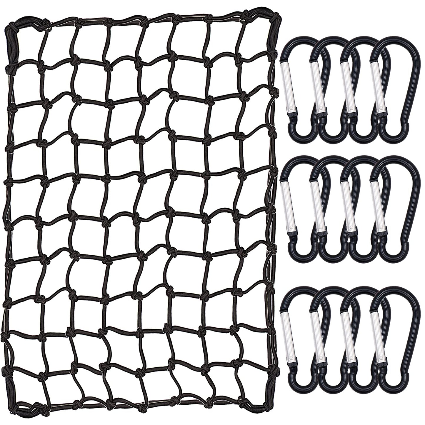 Cargo Net for Pickup Truck Bed - 3x4ft Super Duty Cargo Net for Roof Rack Truck Bed with 6x8ft Max Size, 4”x4”Latex Bungee Net Mesh Holds Small and Large Loads Tighter
