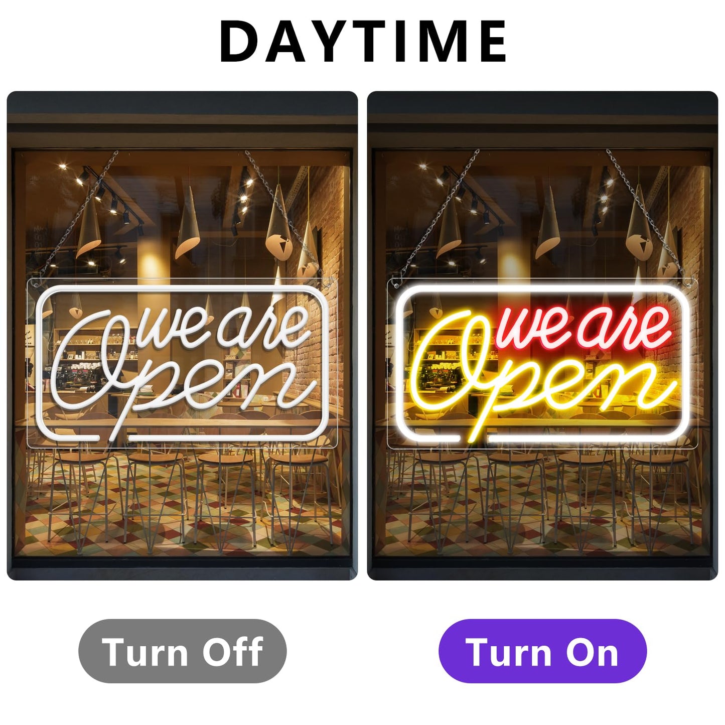 Neon We Are Open Signs for Business, 16.5''x 9'' Open Sign LED, Super Bright & Easy to Spot Open Neon Sign(Red&Yellow&Cool White), with ON/OFF Switch & Adapter, Ideal for Window, Party, Wall, Bars,