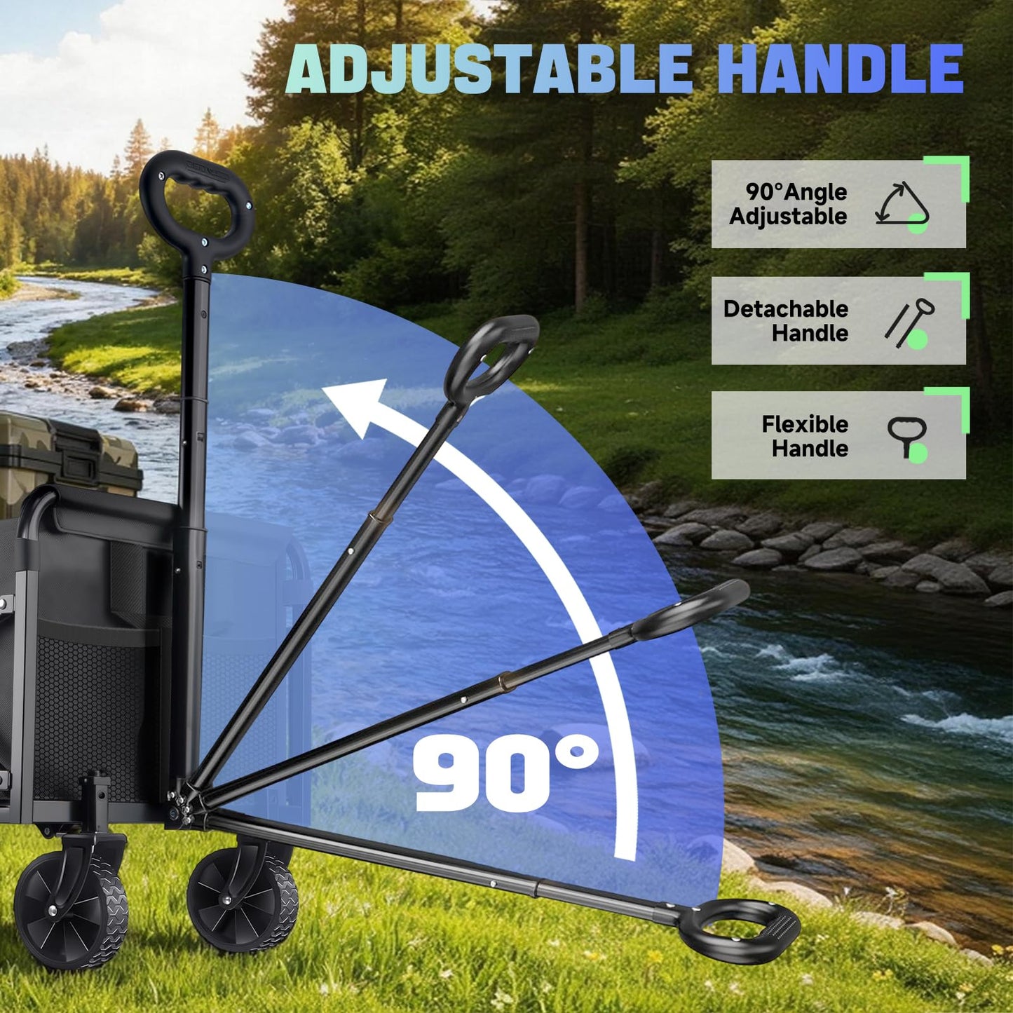 280LBS Collapsible Wagon Cart with Wheels - Heavy Duty Folding Wagon Carts for Grocery, Lightweight Utility Wagon with All-Terrain Wheels & 2 Cup Holders, Portable Beach Wagon for Shopping Garden