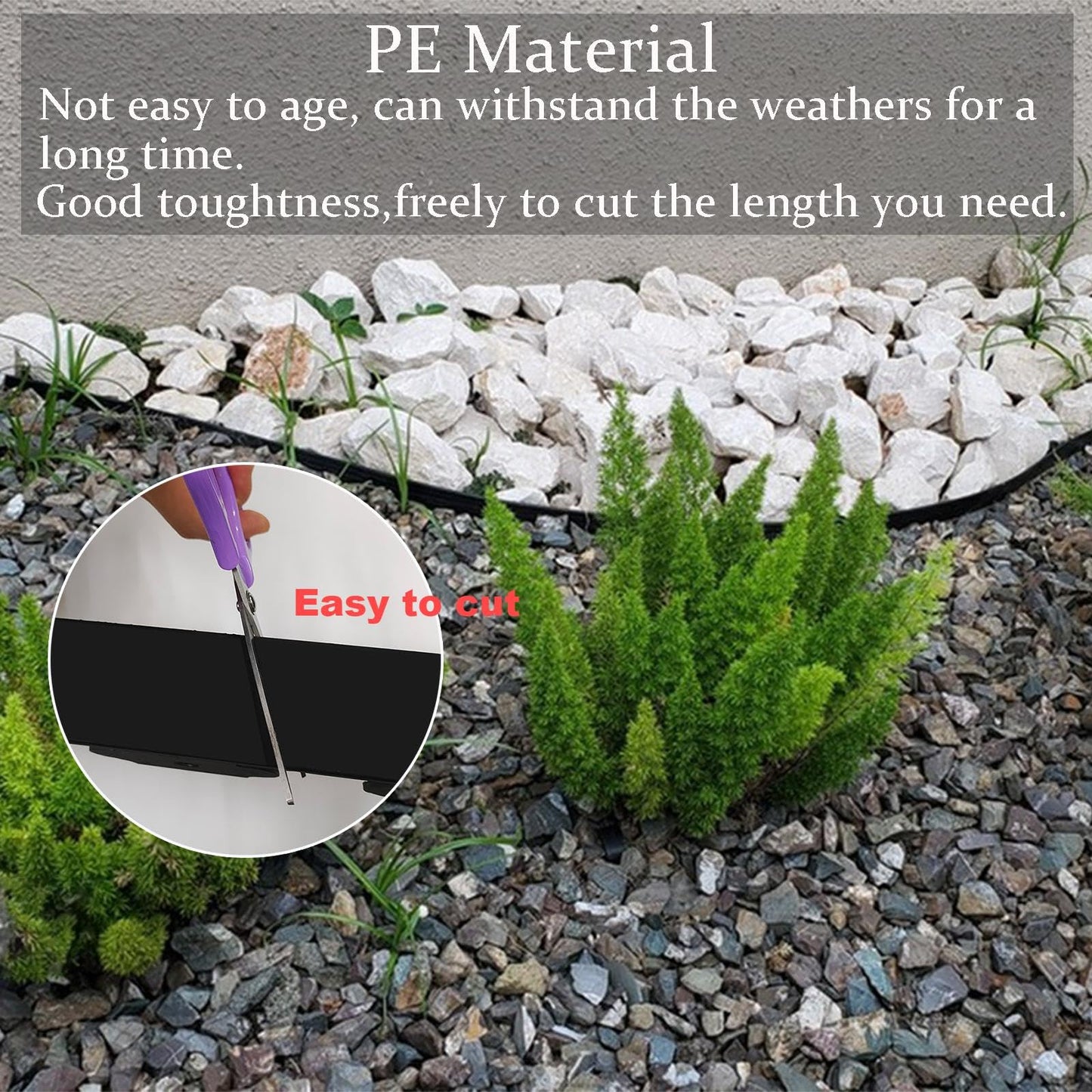 Garden Edging 66FT, 2in Tall Landscape Edging Kit Lawn Edging with 60pcs Spikes Edging Border for Flower Beds Surrounds, Yard Edging, Sidewalks, Pathway Paver, Black
