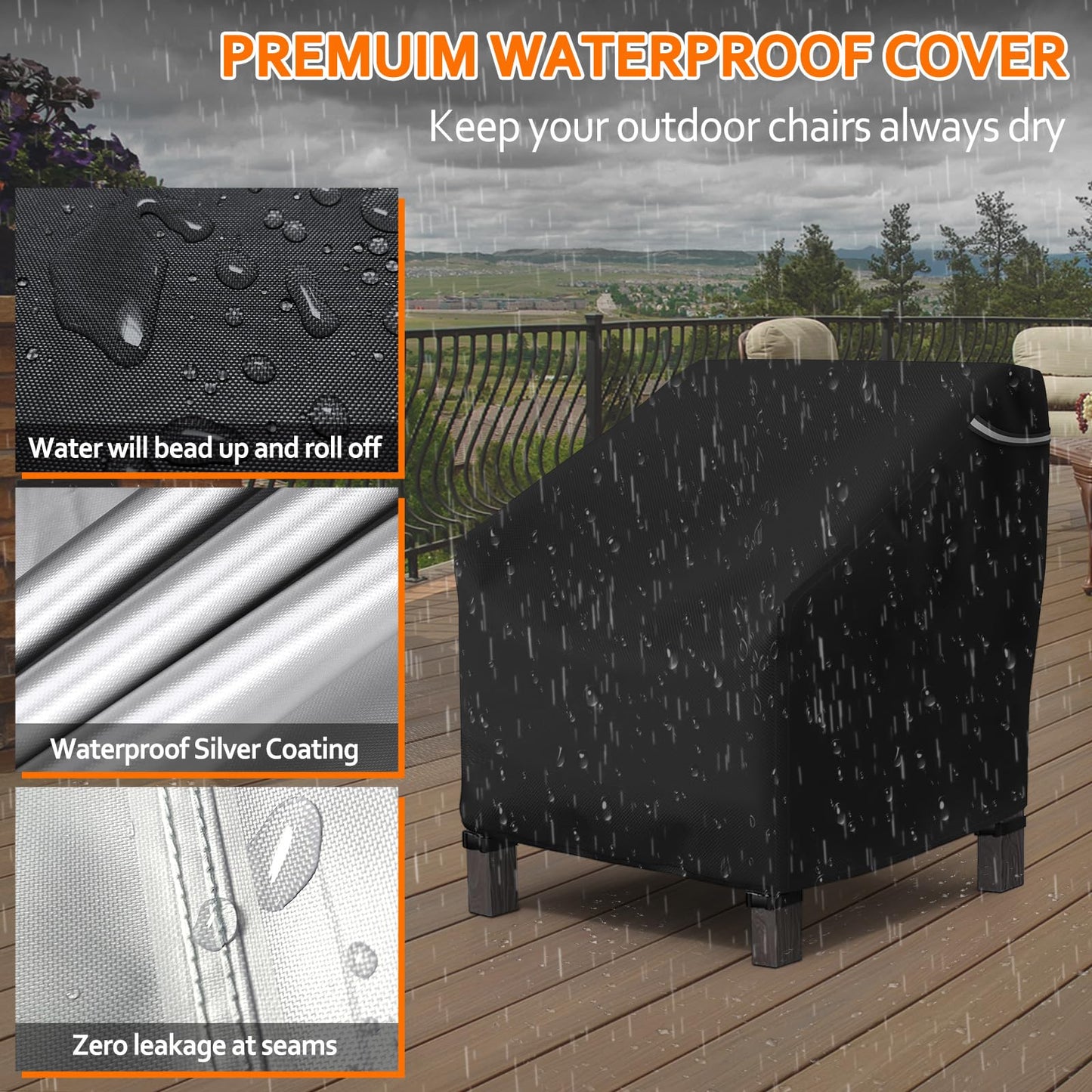 STARTWO Patio Chair Covers 2 Pack,Heavy Duty Outdoor Furniture Covers Waterproof Fit for Lounge Deep Seat 29" W x 30" D x 36" H,Black